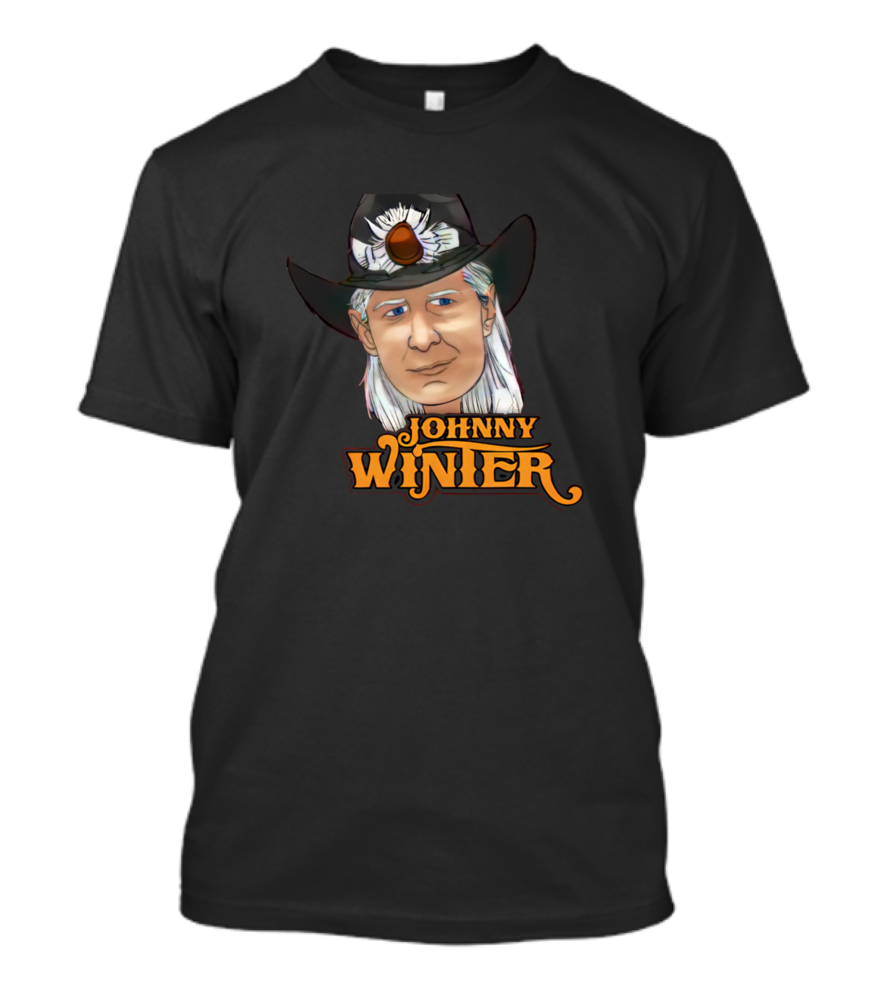 JOHNNY WINTER Portrait With Cowboy Hat And Feather Details T-Shirt
