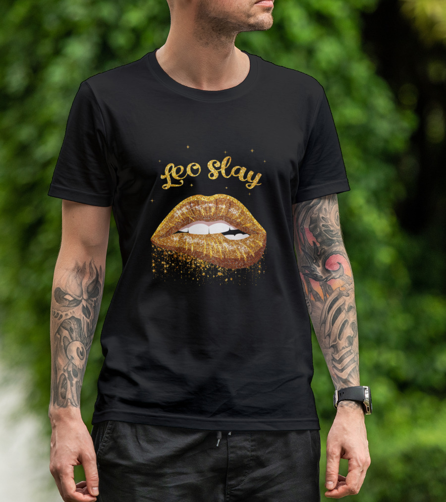 Leo Slay Glitter Lips Sparkle T-Shirt