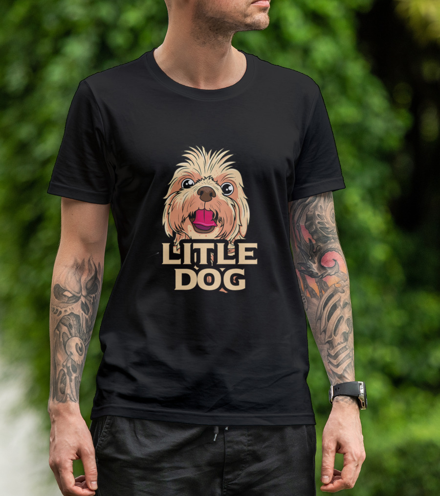 Litle Dog Happy Cartoon Style Face T-Shirt