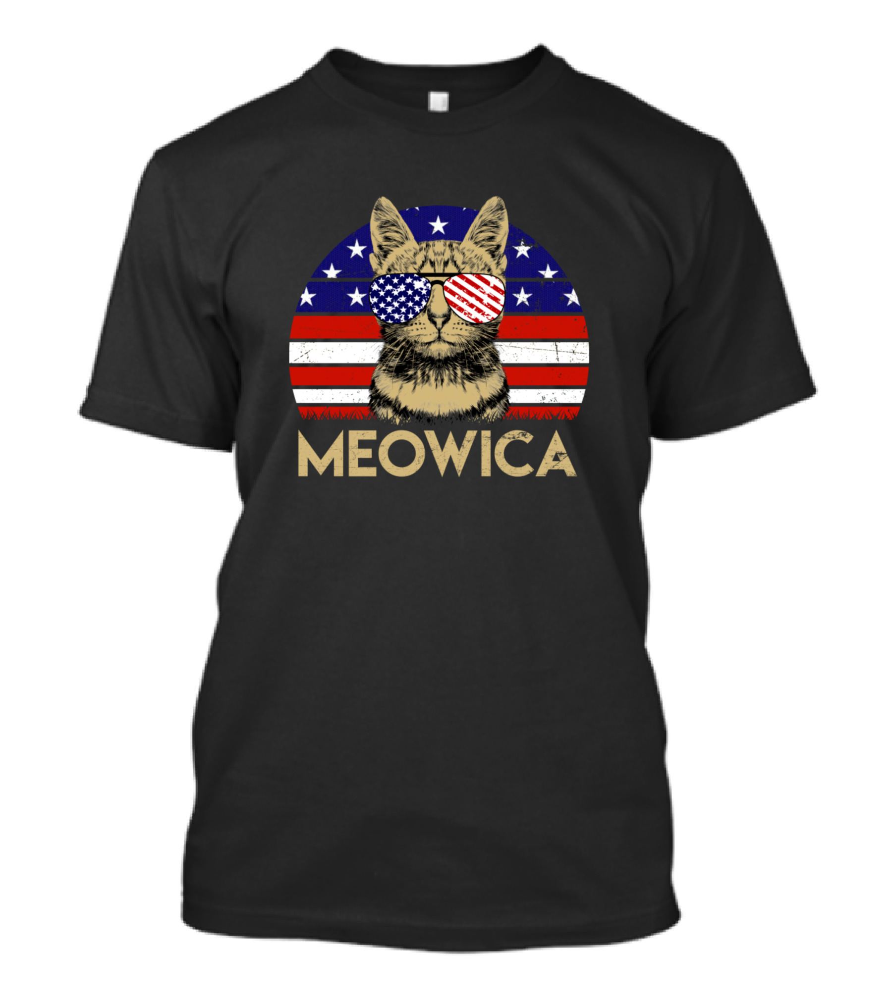 Meowica Cat American Flag Sunglasses Patriotic T-Shirt