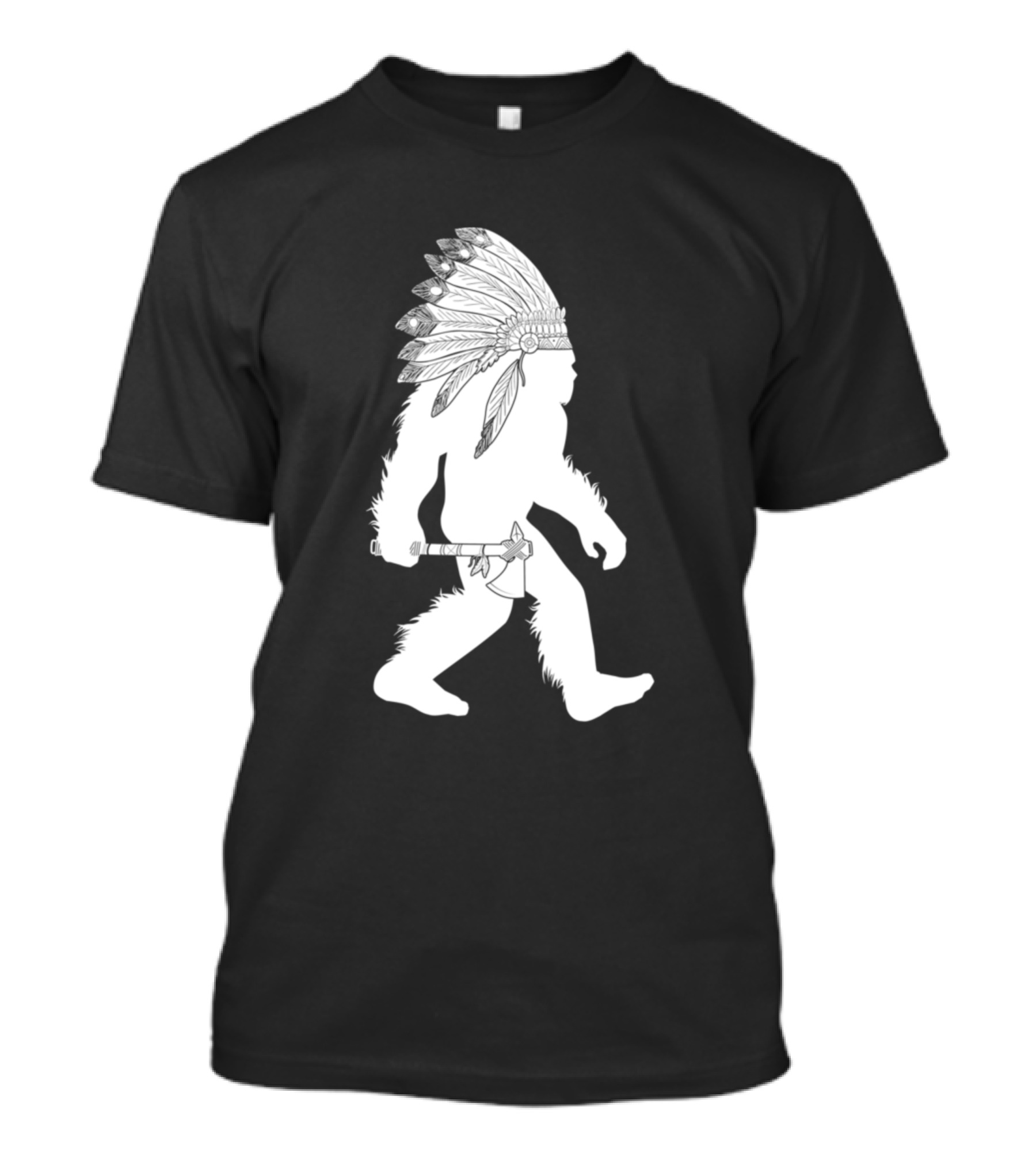 Native American Bigfoot Headdress Tomahawk T-Shirt