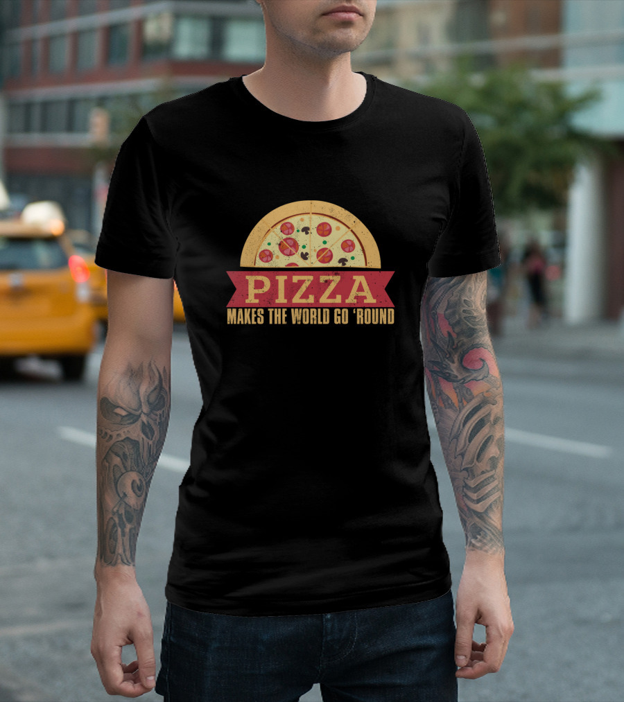 Pizza Makes the World Go Round Pepperoni Slice Planet T-Shirt