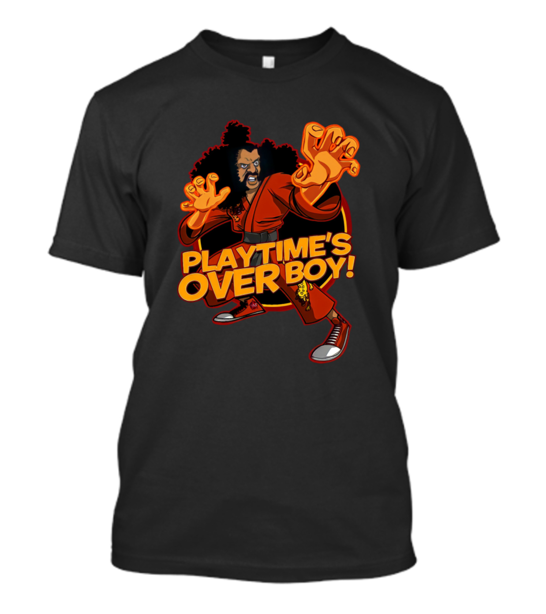 Playtime's Over Boy Kung Fu Martial Arts Character In Red Outfit With Afro T-Shirt