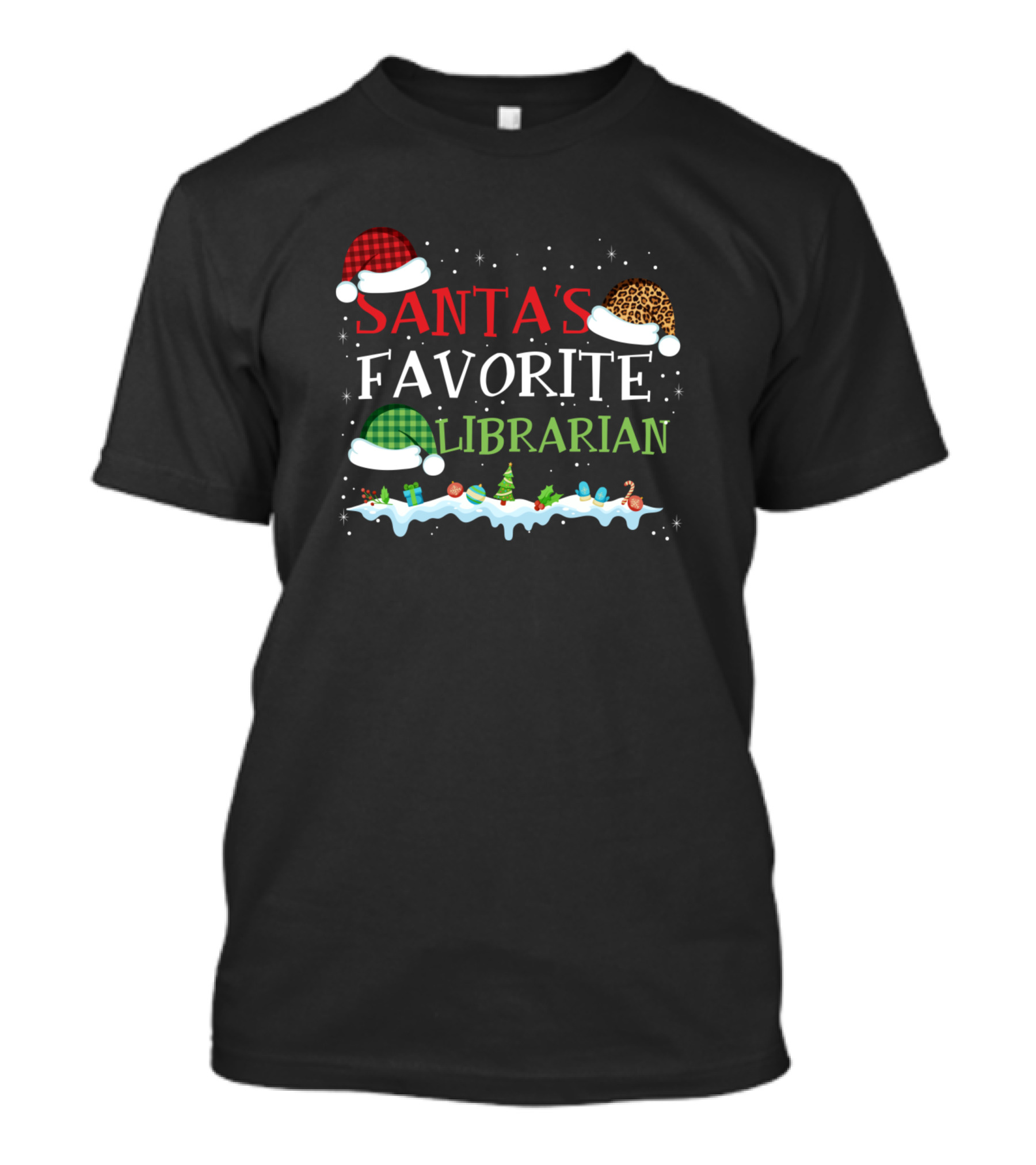 Santa's Favorite Librarian Christmas Hats Snow Gifts T-Shirt