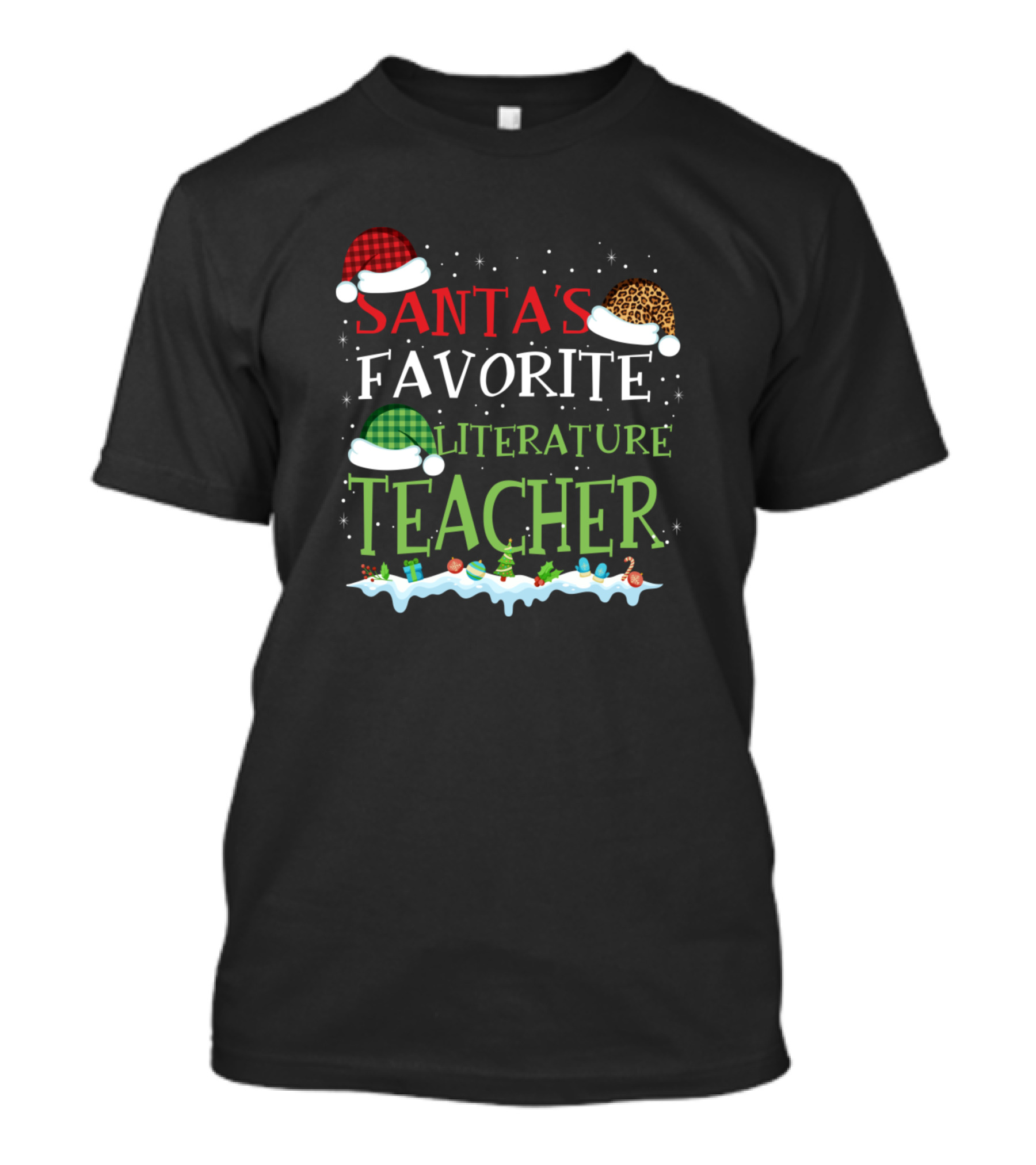 Santa's Favorite Literature Teacher Christmas Hat T-Shirt