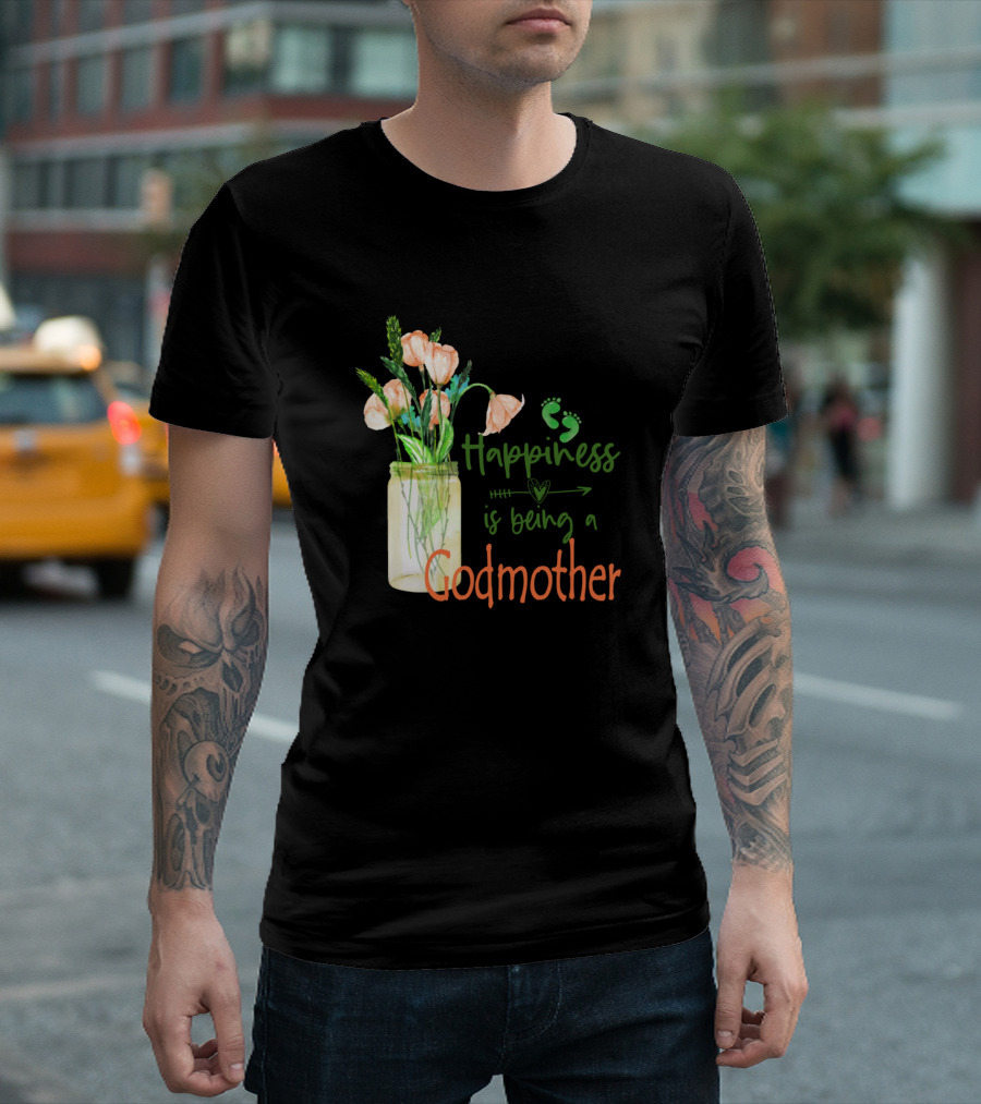 Happiness Is Being A Godmother Floral Design With Jar and Heart Arrow T-Shirt