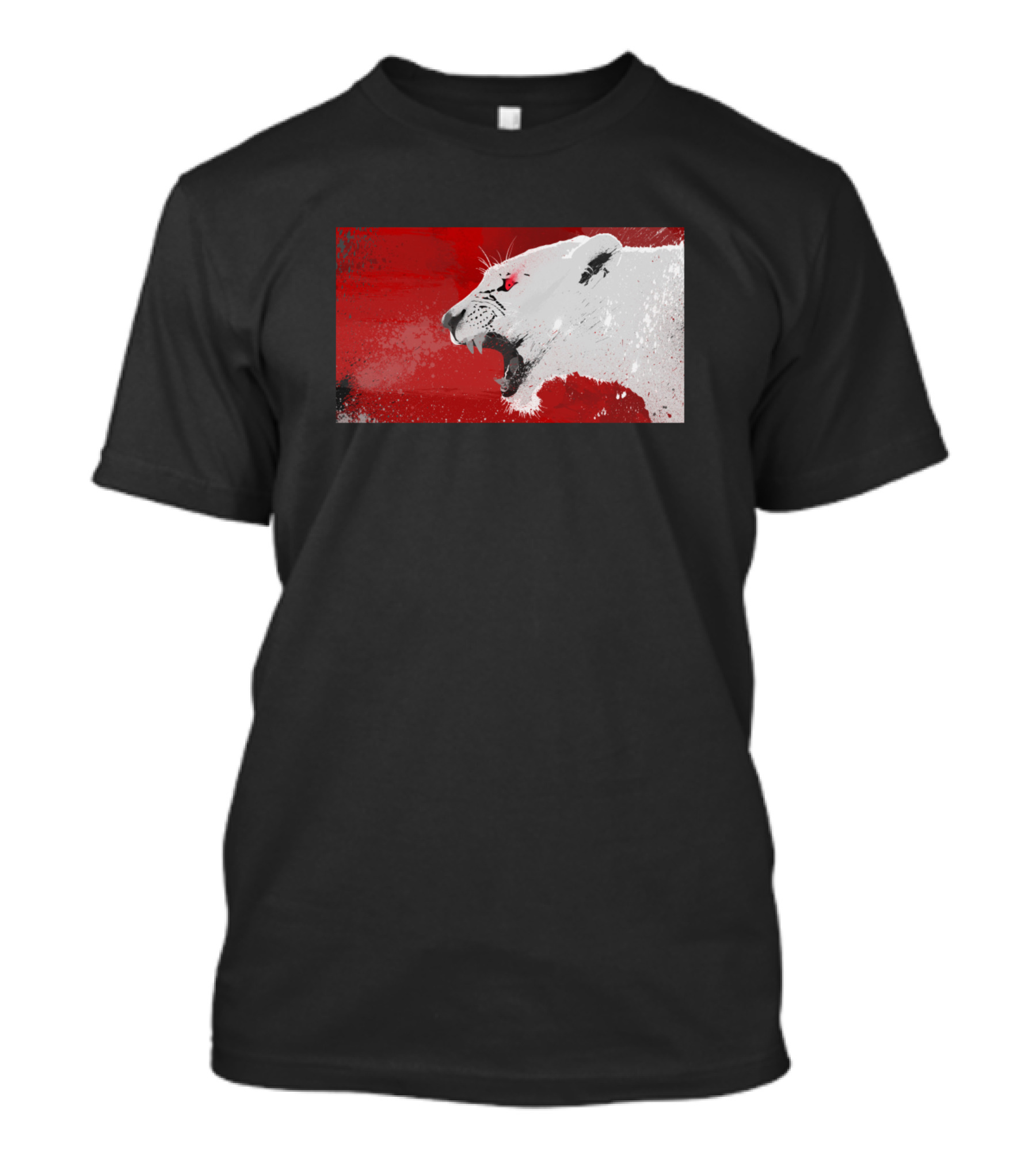 Angry Red And White Lion Roaring Against Abstract Background T-Shirt