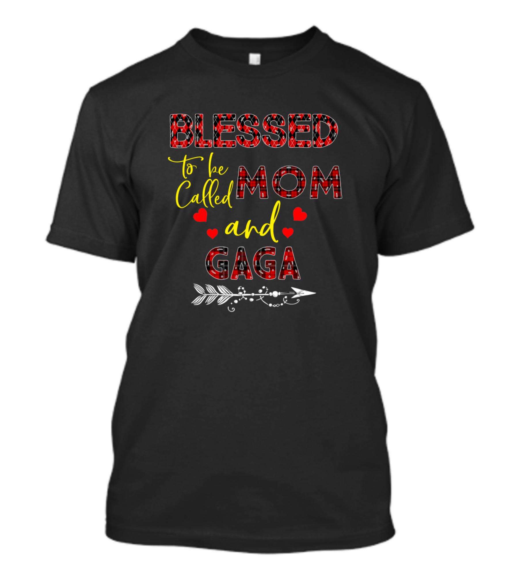 Blessed To Be Called Mom And Gaga Red Plaid Hearts Arrow T-Shirt