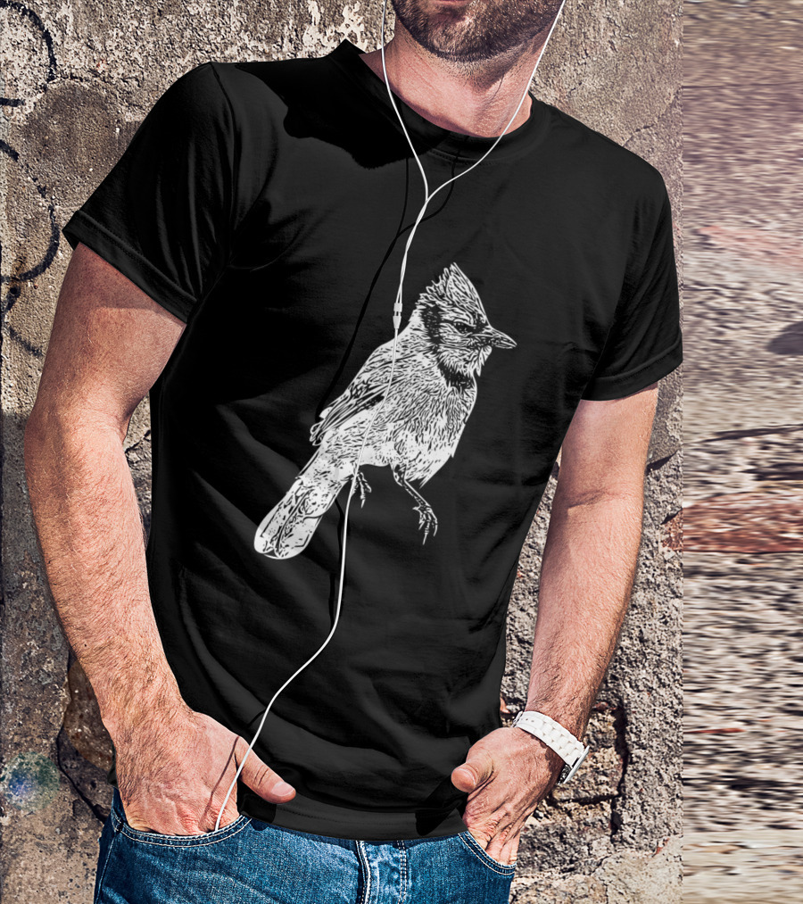 Blue Jay White Bird Sketch T-Shirt