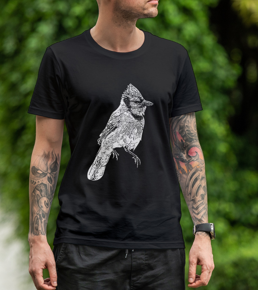 Blue Jay White Bird Sketch T-Shirt