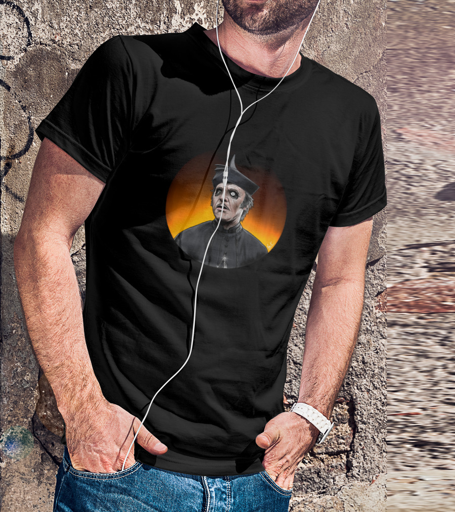 Cardinal Copia Priest Costume Fiery Background T-Shirt