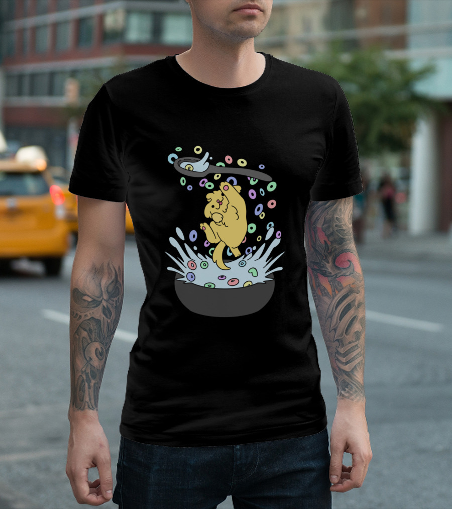 Cereal Pup Splashing In A Bowl Of Colorful Loops T-Shirt