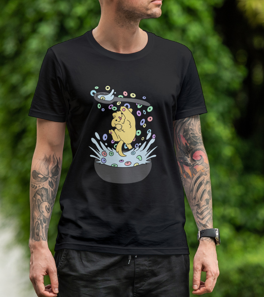 Cereal Pup Splashing In A Bowl Of Colorful Loops T-Shirt