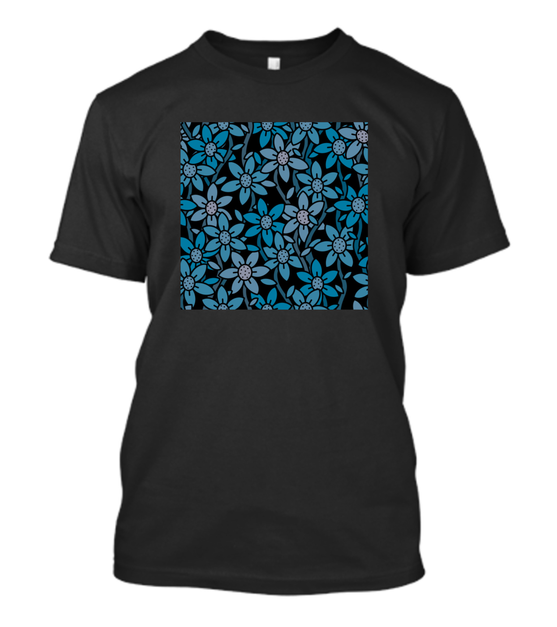 Blue And Gray Floral T-Shirt
