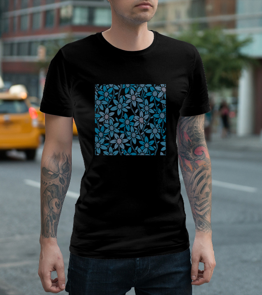 Blue And Gray Floral T-Shirt