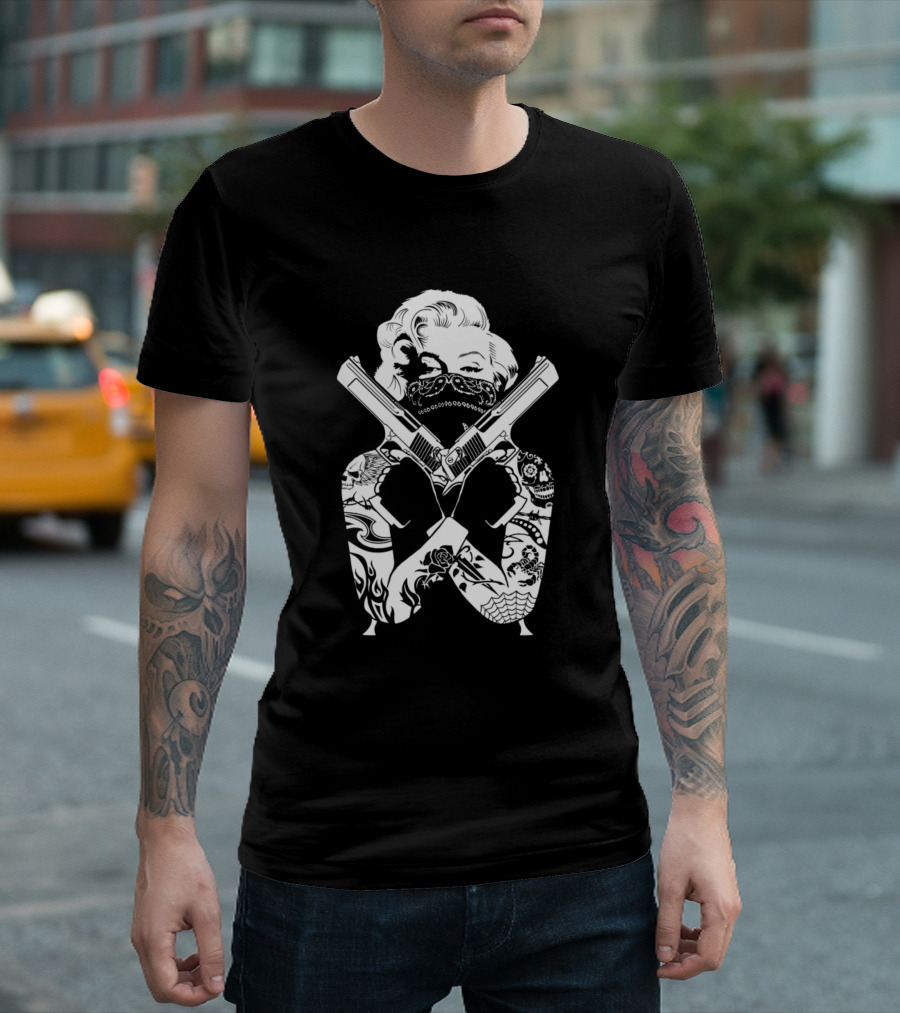 Gangster Girl Tattooed Bandana Guns Crossing T-Shirt