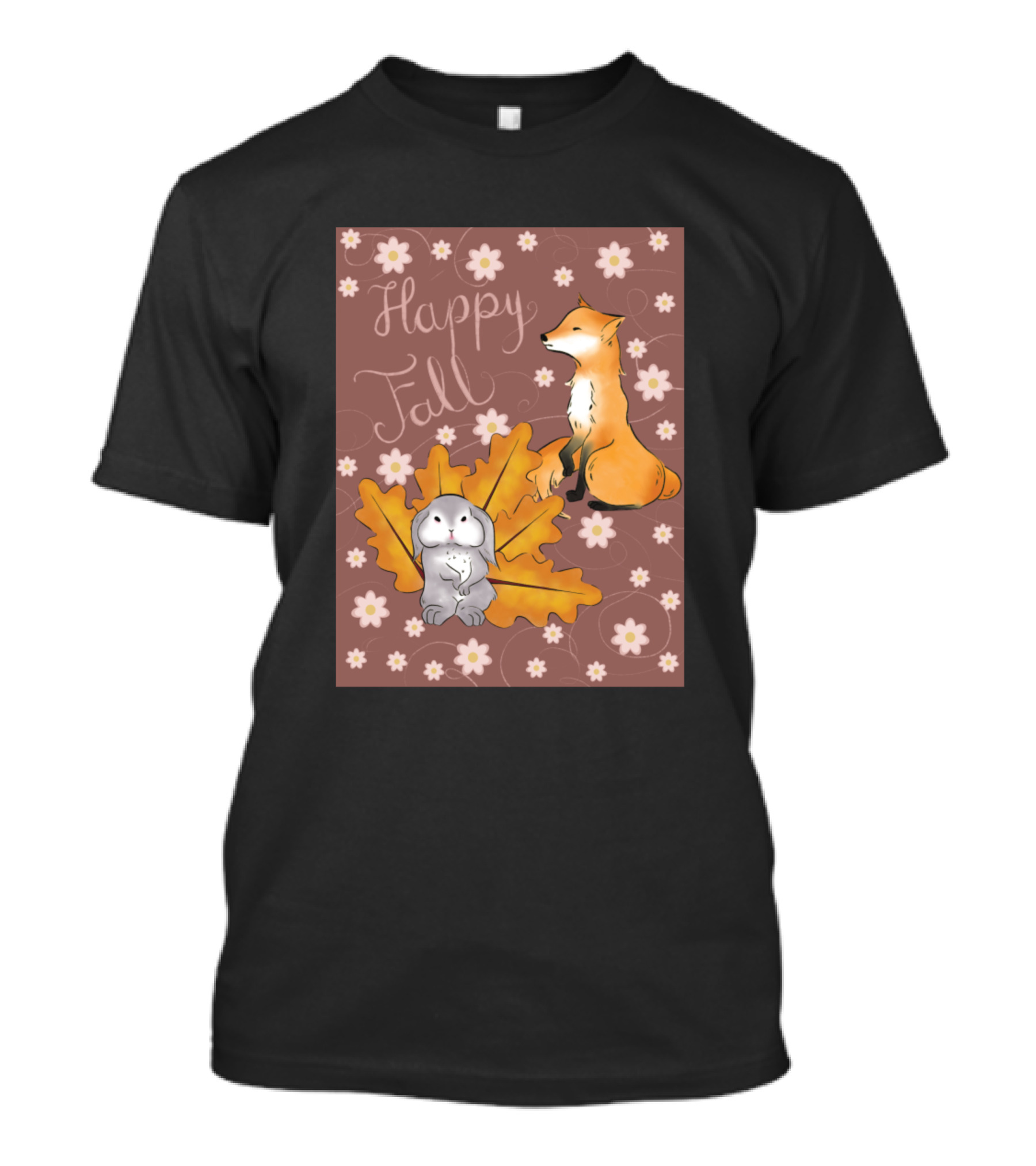 Happy Fall Fox And Rabbit With Leaves Floral T-Shirt