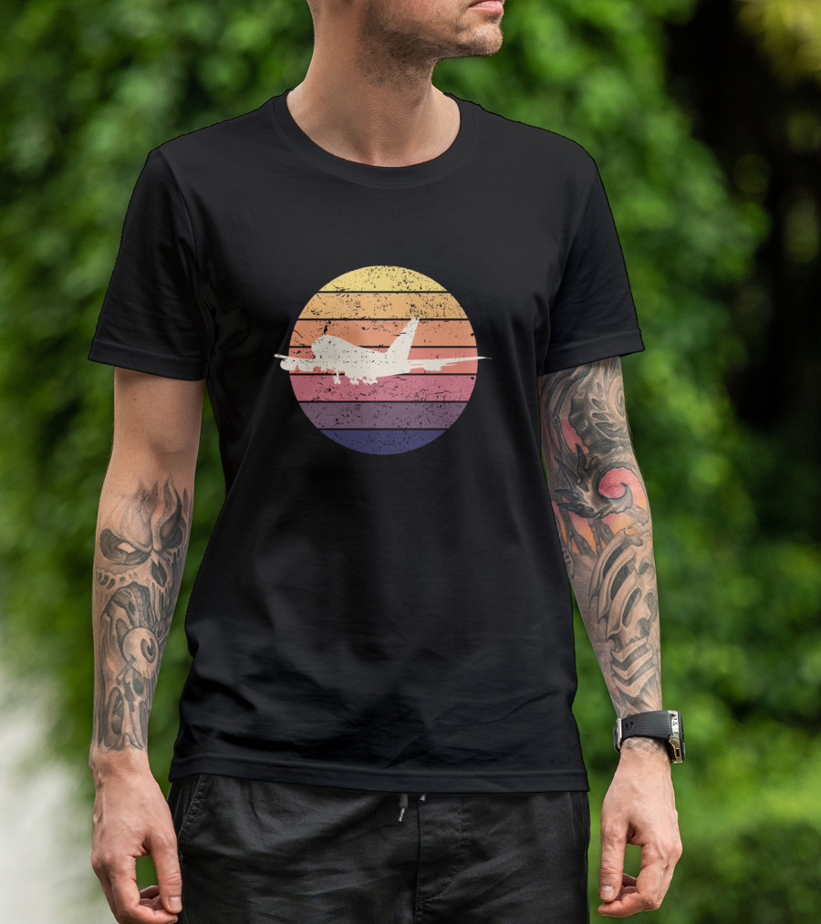 Pilot Aviation Airplane Aviator Sunset Stripes T-Shirt