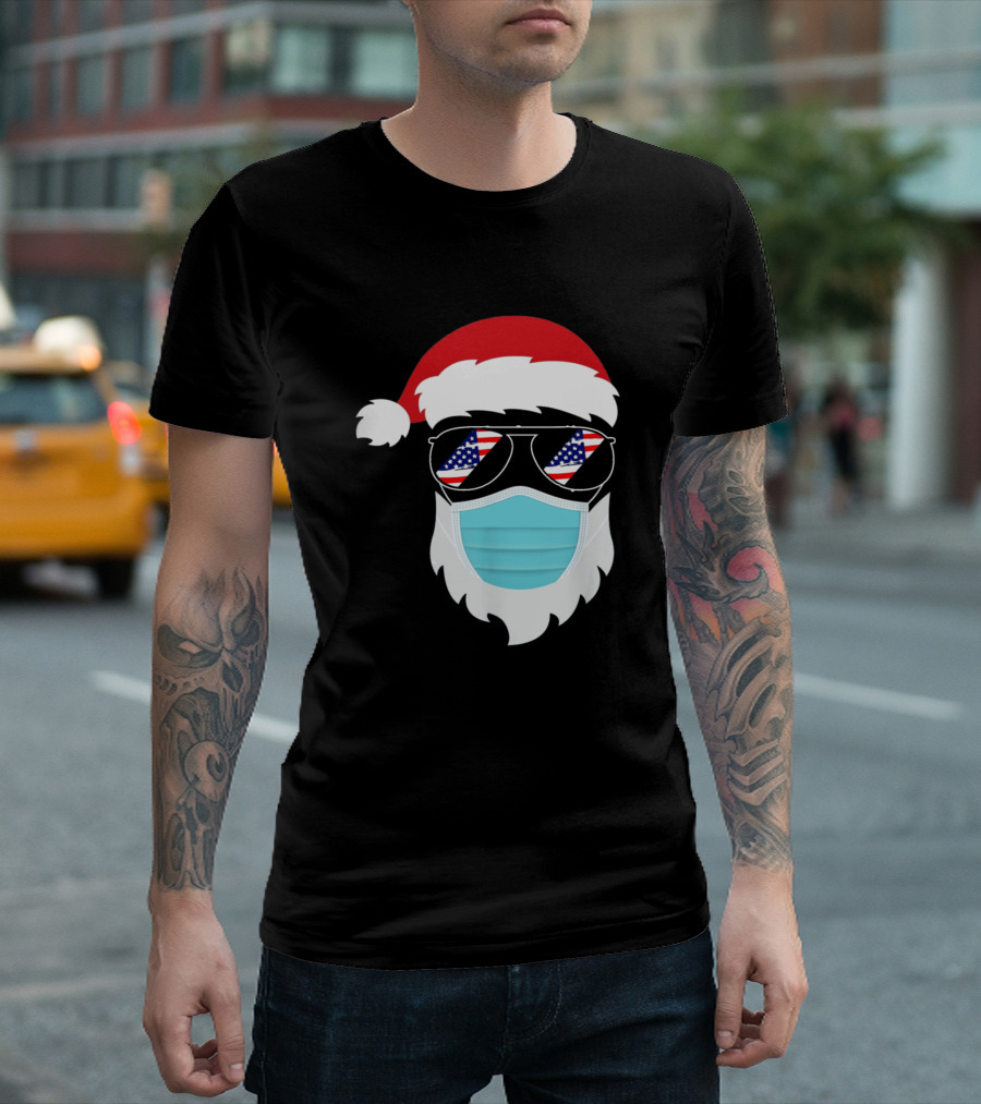 Santa Lover Masked With American Flag Sunglasses T-Shirt