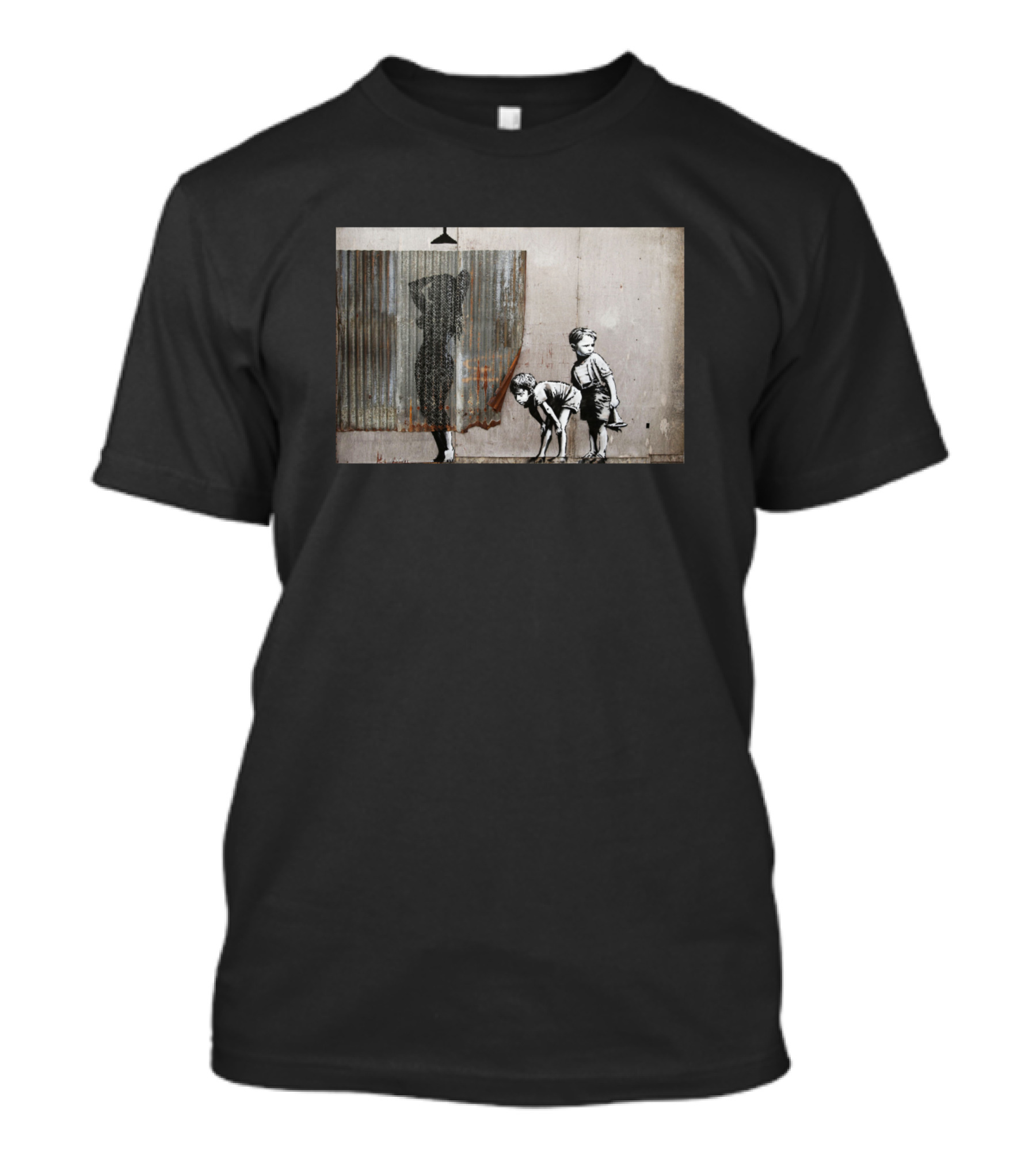 Shower Peepers Silhouette With Curious Kids Banksy T-Shirt