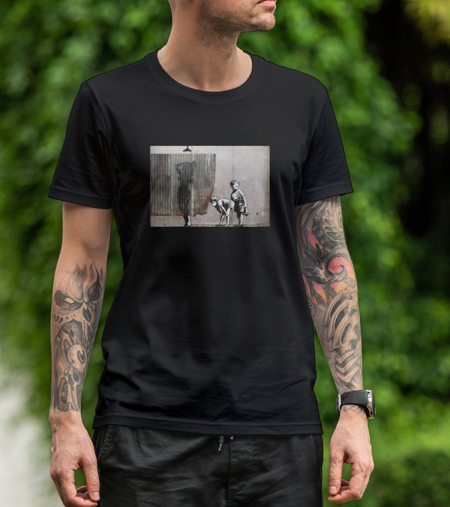 Shower Peepers Silhouette With Curious Kids Banksy T-Shirt