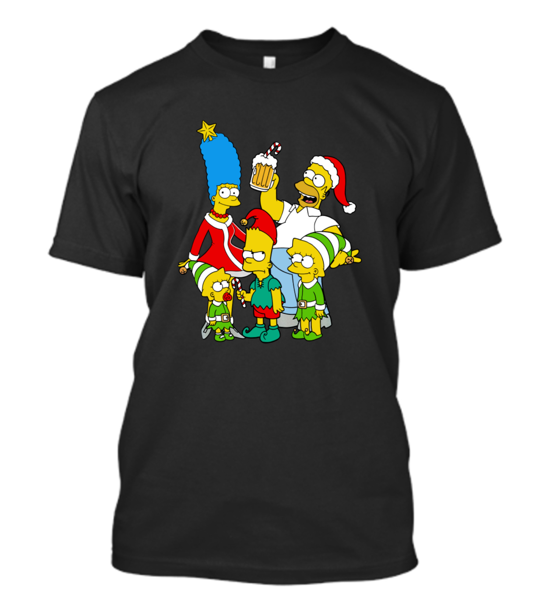 Simpsons Christmas Family With Homer Santa Hat And Beer T-Shirt