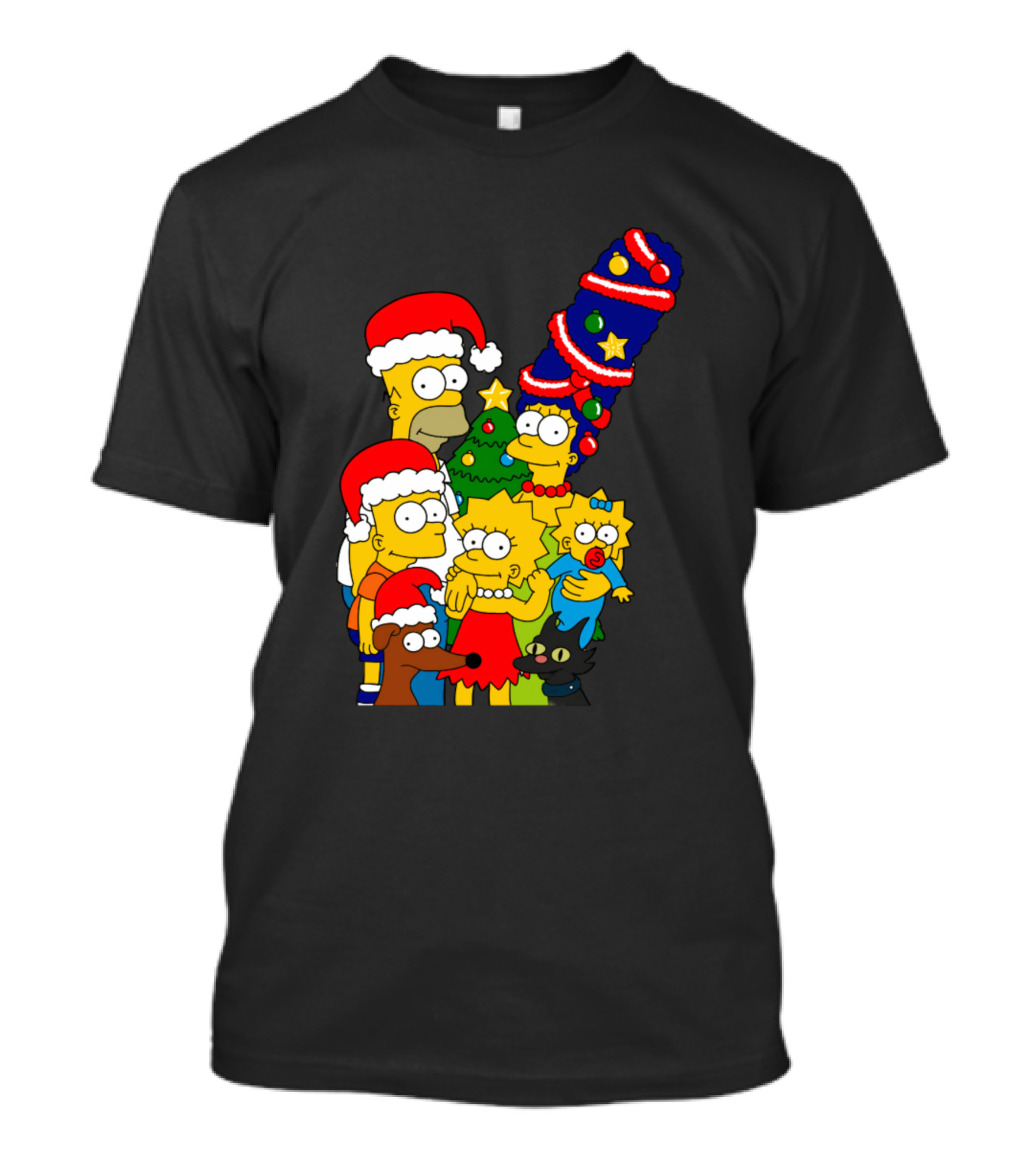 Simpsons Family Christmas With Tree And Santa Hats T-Shirt