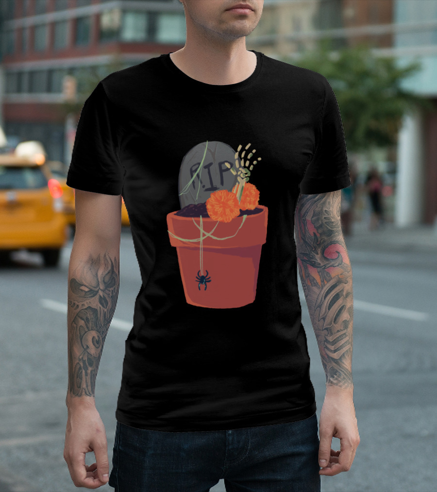Soooky Flowerpot RIP Skeleton Hand Halloween Spider T-Shirt