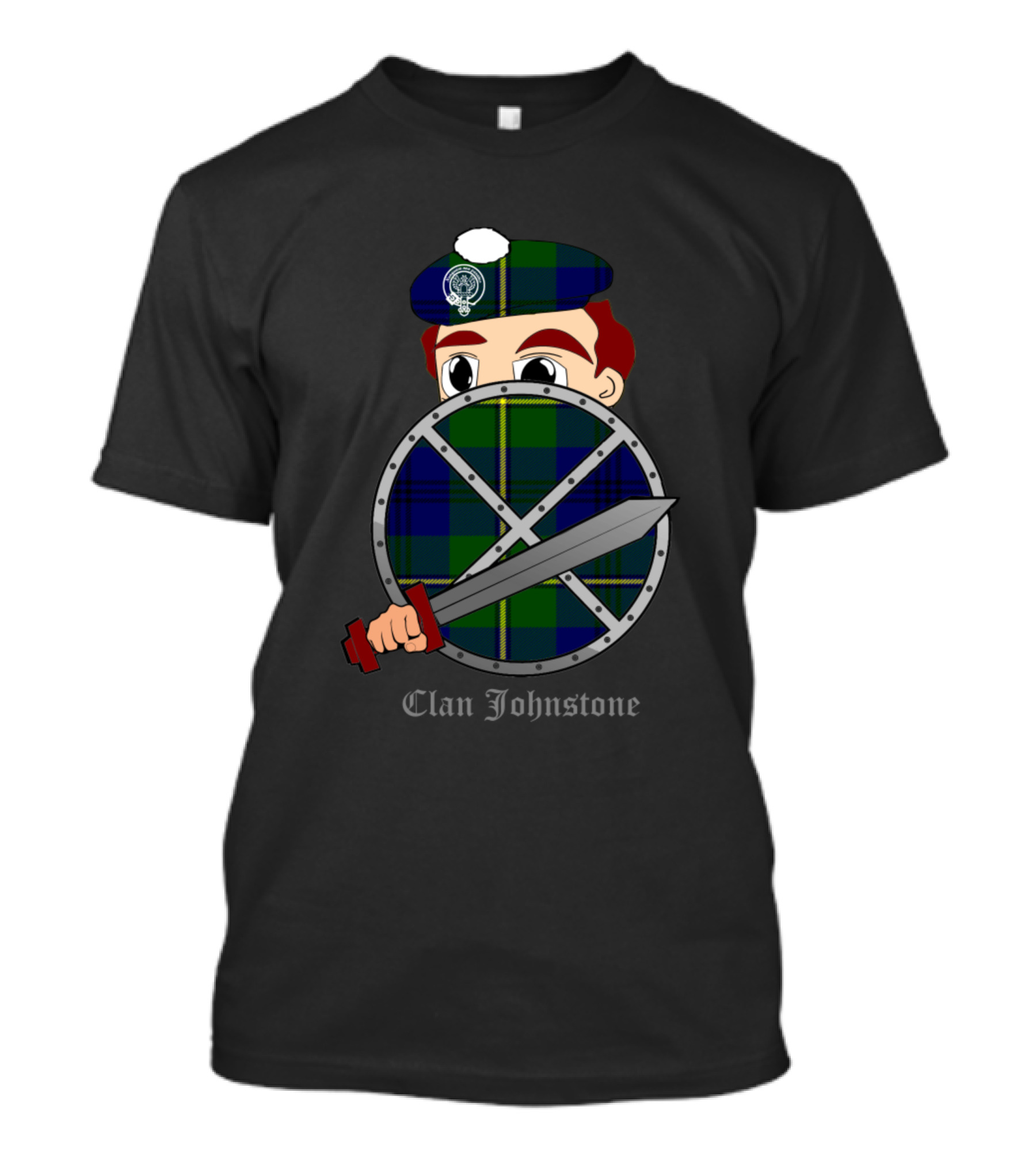 Clan Johnstone Tartan Shield And Sword Character T-Shirt
