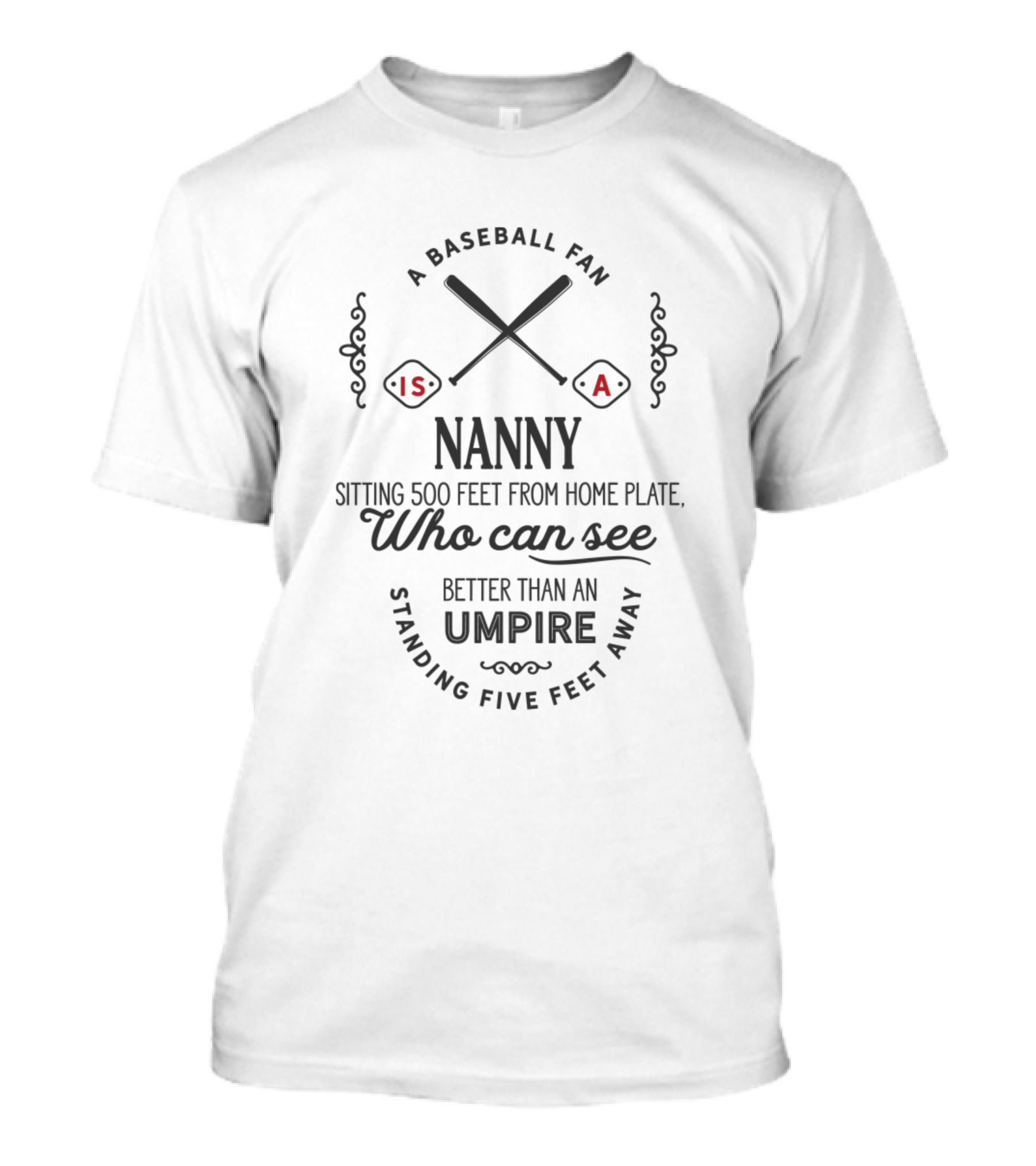 A Baseball Fan Is A Nanny Sitting 500 Feet From Home Plate Who Can See Better Than An Umpire Standing Five Feet Away T-Shirt