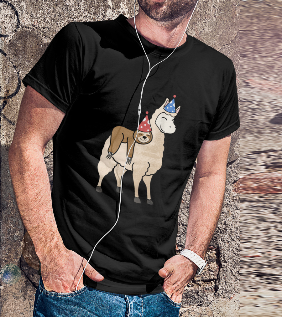 Llamazing Since 2008 Wild Sloth Riding Festive Party Hats T-Shirt