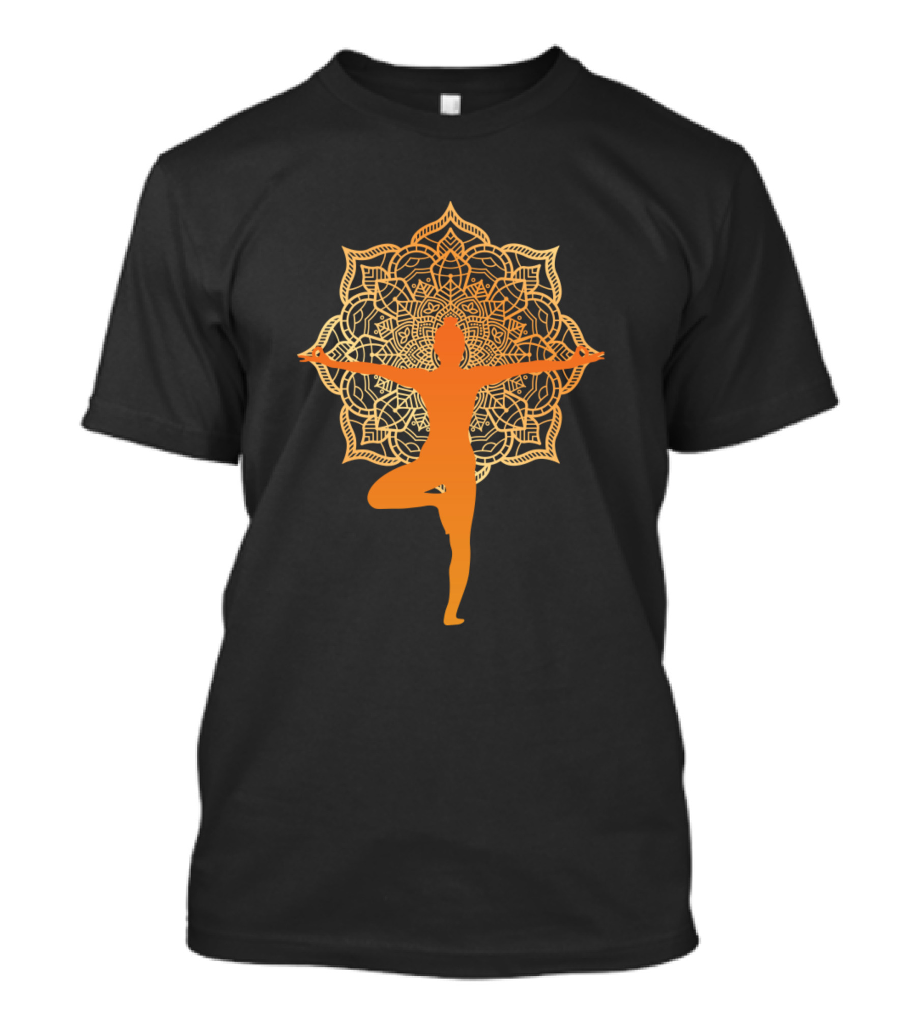 Standing Yoga Pose With Mandala Background Orange T-Shirt