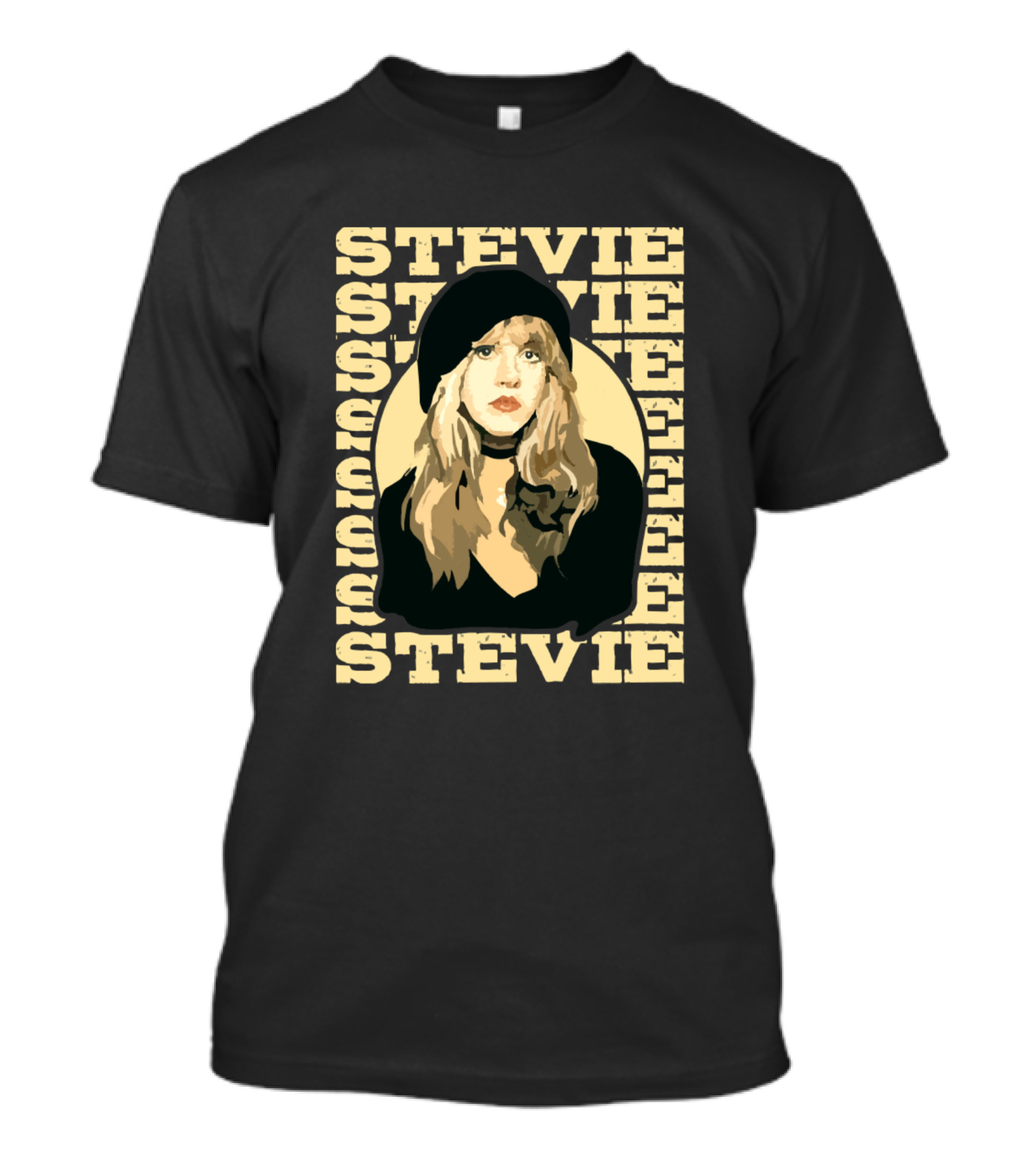 Stevie Nicks Retro Style Portrait With Repeated Stevie Text T-Shirt