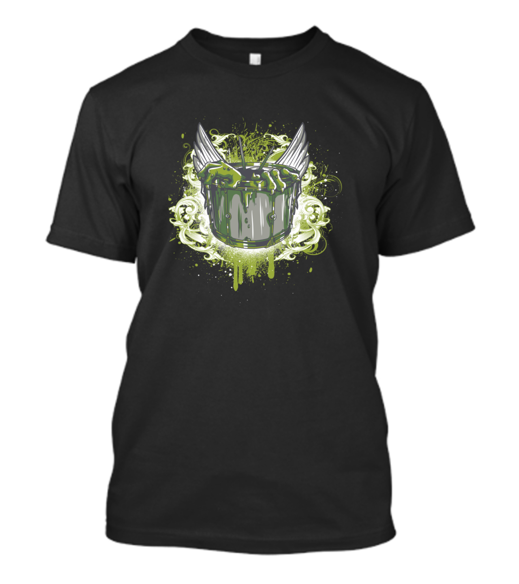 Arm Tattoos Green Drum With Wings And Splatter T-Shirt