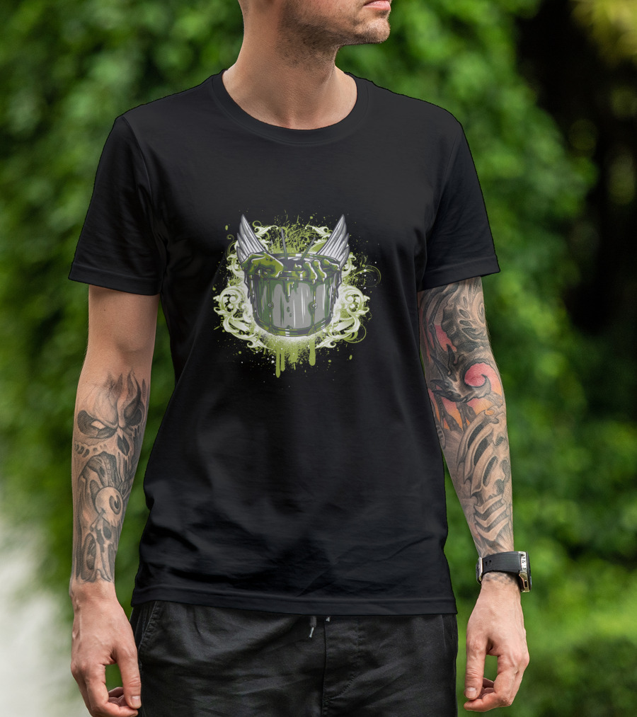 Arm Tattoos Green Drum With Wings And Splatter T-Shirt