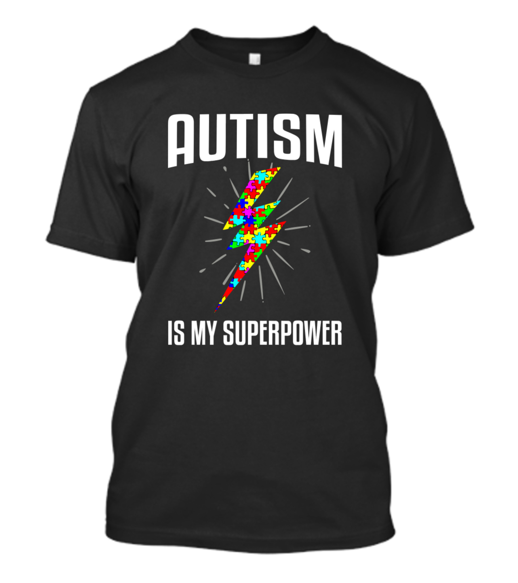 Autism Is My Superpower Colorful Puzzle Lightning Bolt T-Shirt