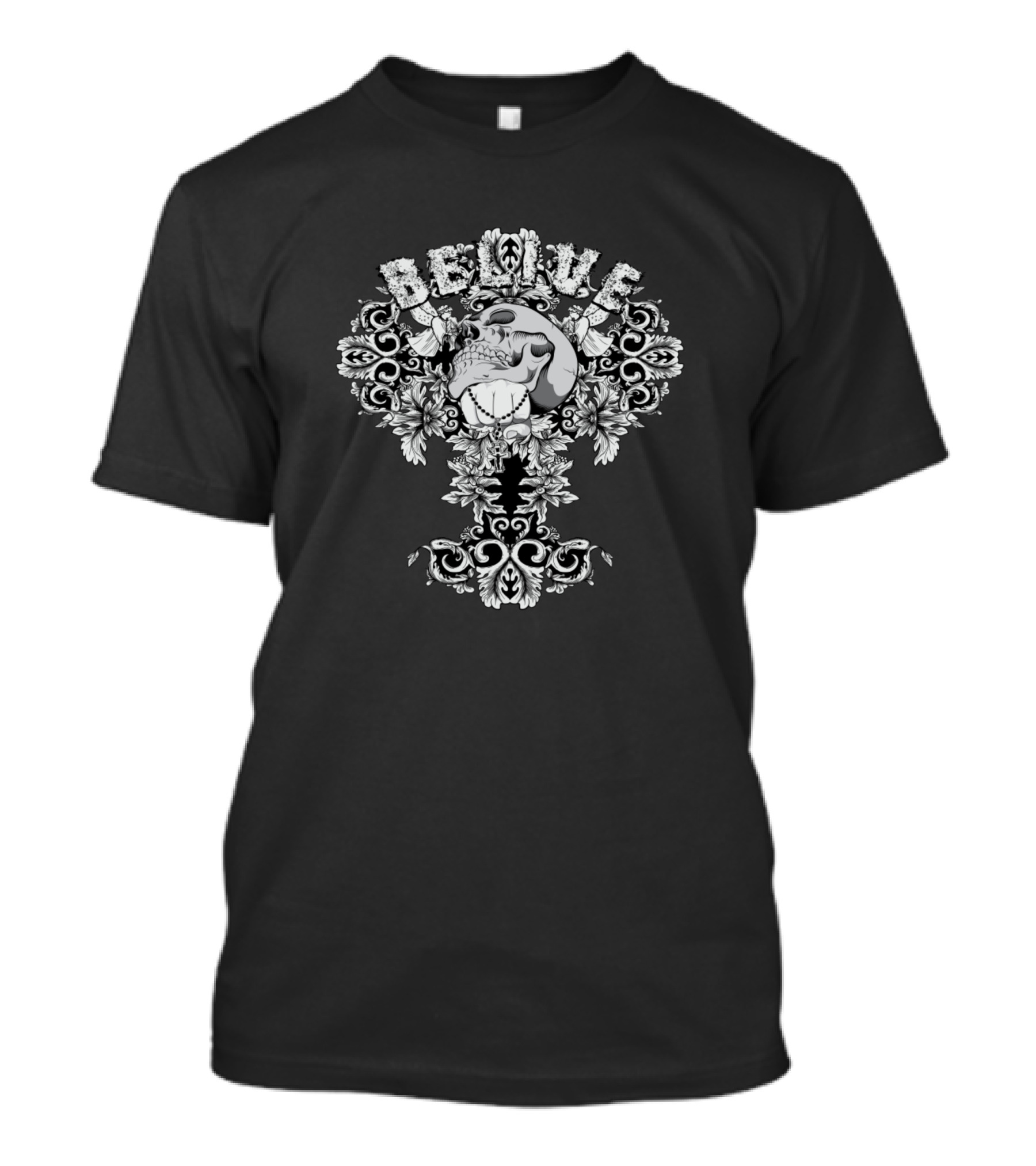 Believe Skull Floral Ornate T-Shirt