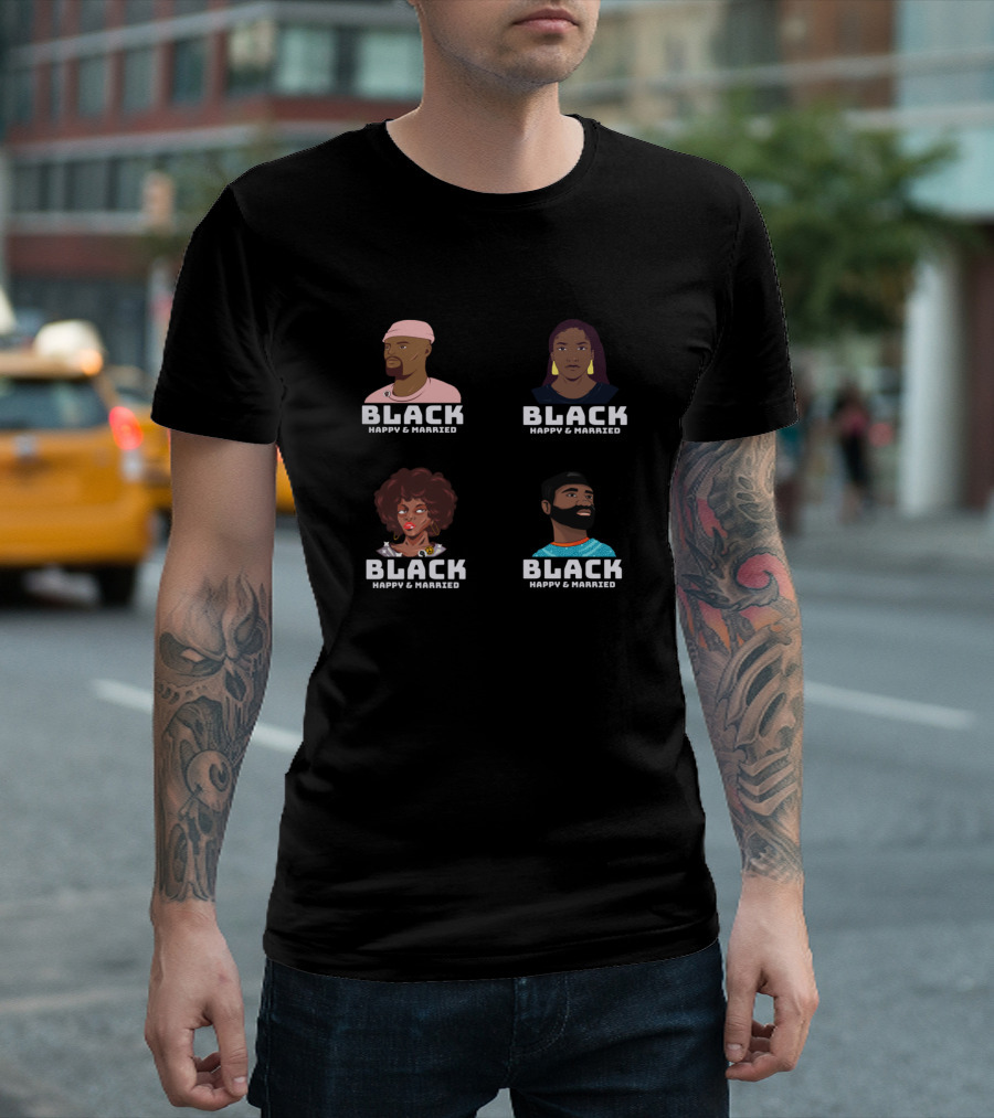 Black Happy And Married Sticker Pack Portraits T-Shirt