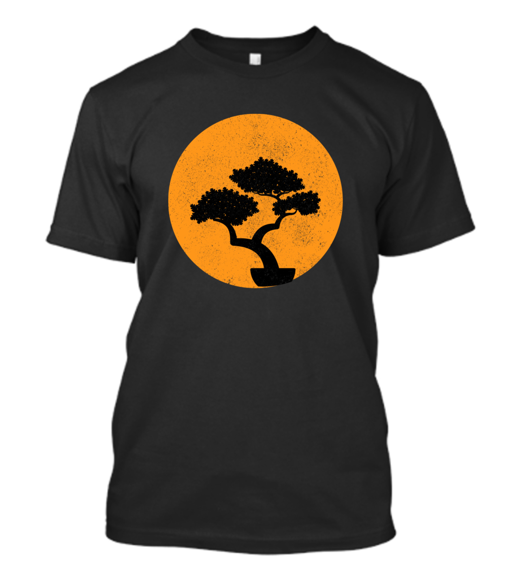 Bonsai Tree Japanese Tradition Orange Sunset Circle T-Shirt