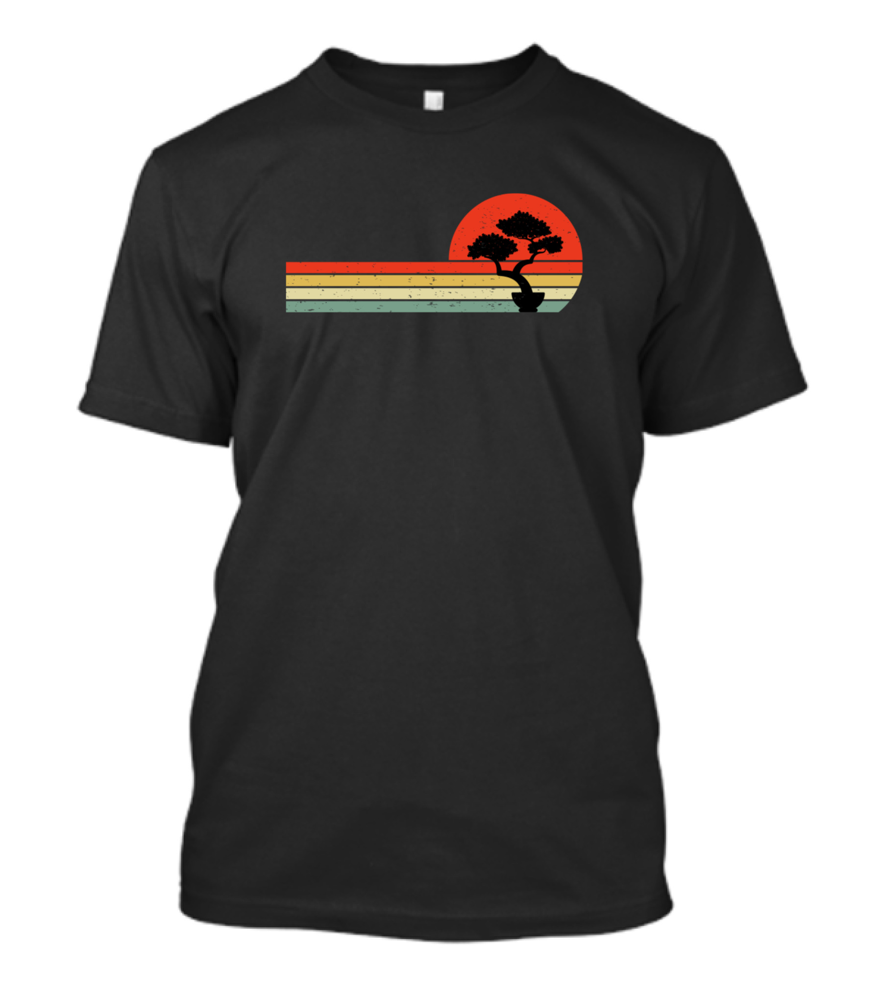 Bonsai Tree Japanese Tradition Vintage Sunset Retro Stripes T-Shirt