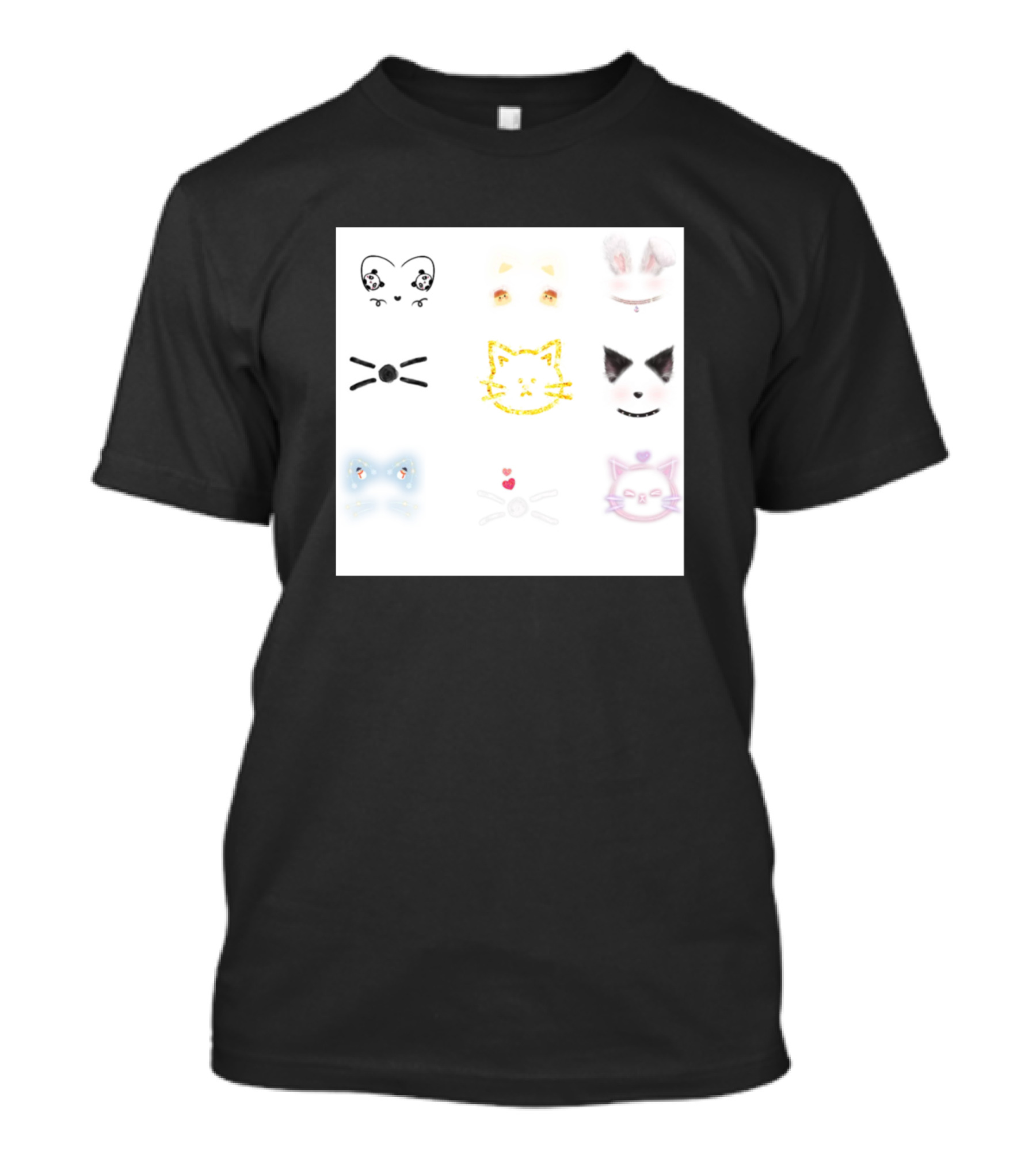 Cat Faces Stickers Illustrated Kitty Expressions Eyes Ears Whiskers Cute T-Shirt