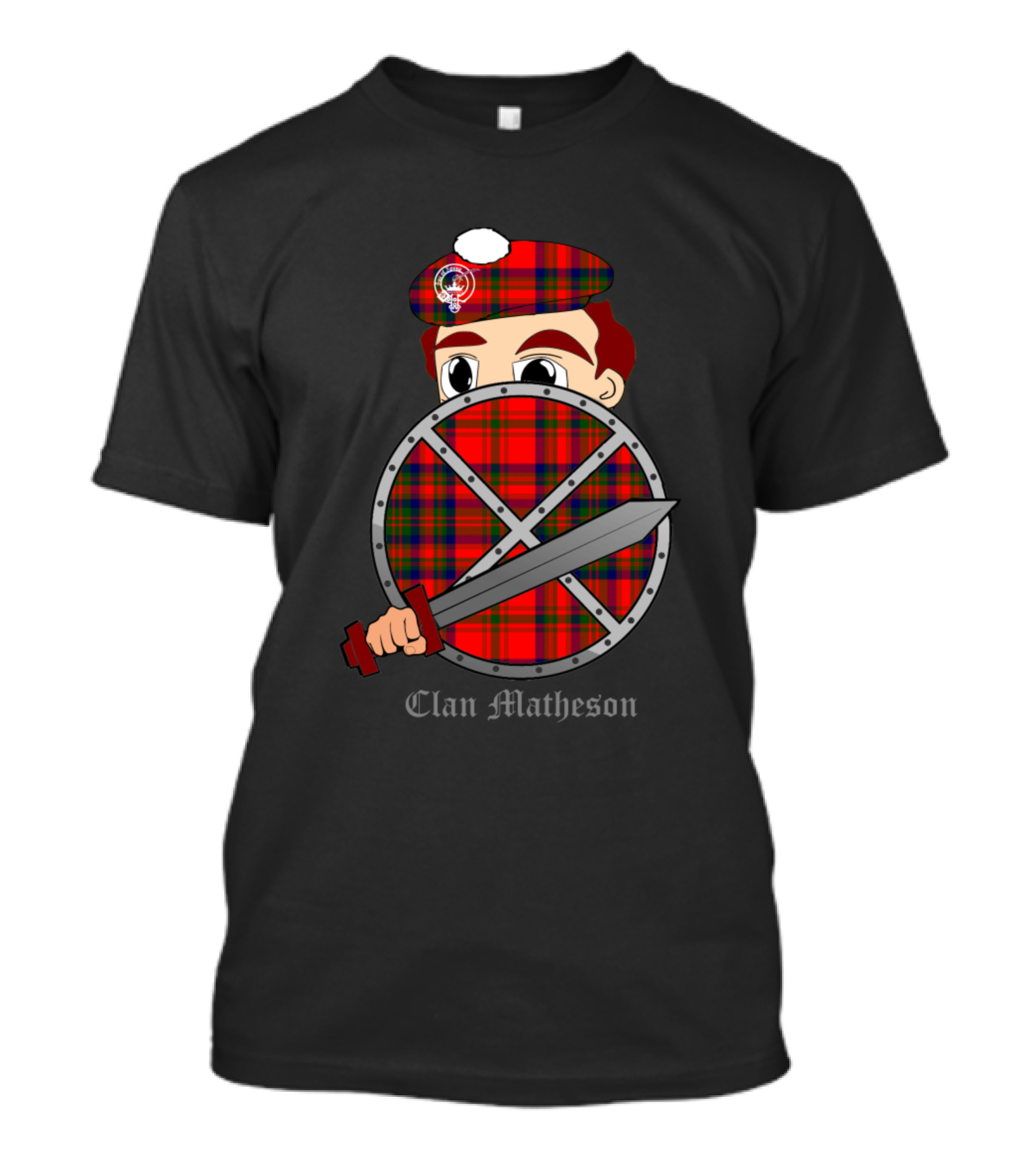 Clan Matheson Tartan Shield And Sword Character T-Shirt