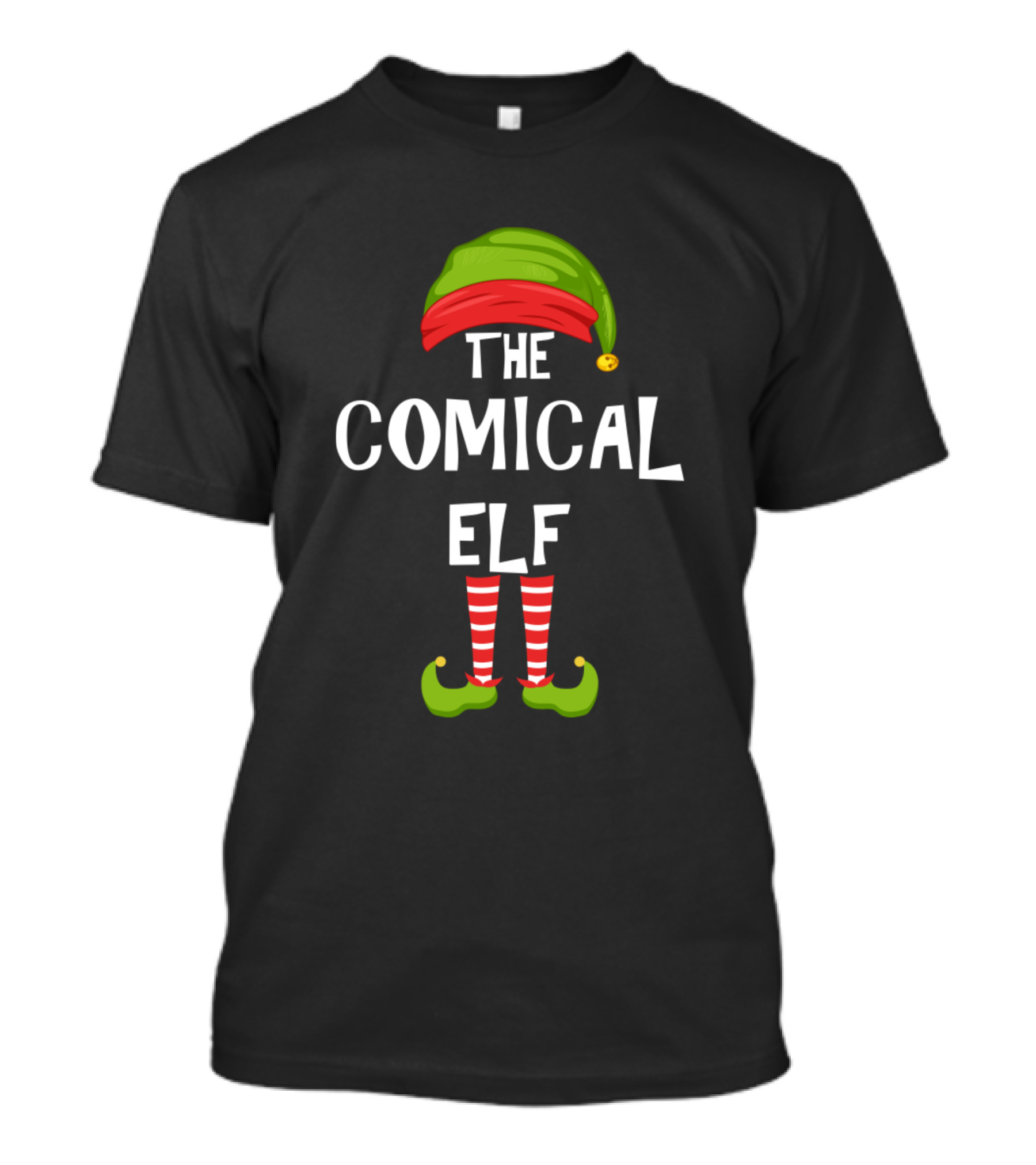 The Comical Elf Matching Family Christmas Party Hat And Striped Socks T-Shirt