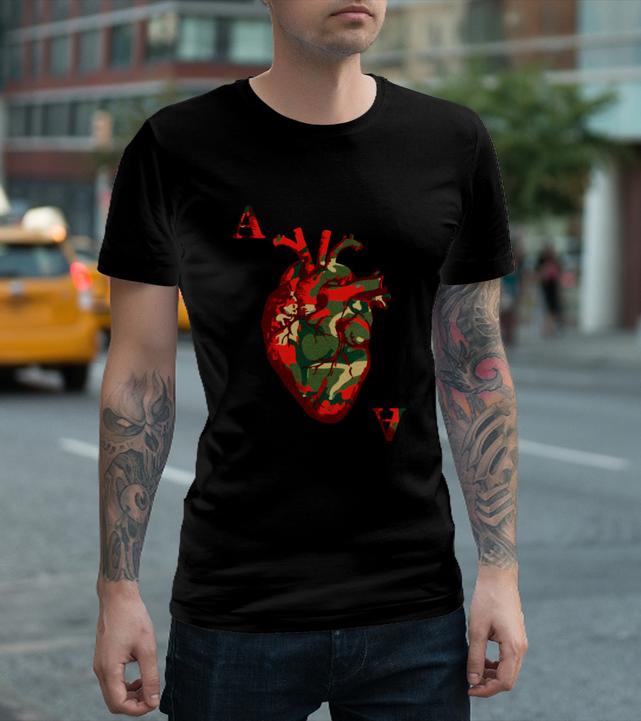 Camouflaged Heart With Card Suits A And V T-Shirt