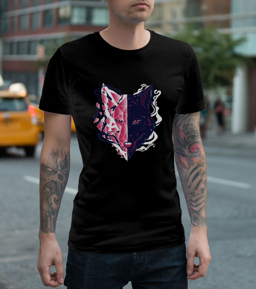 Crystallized Wolf Head with Geometric Smoke Elements T-Shirt