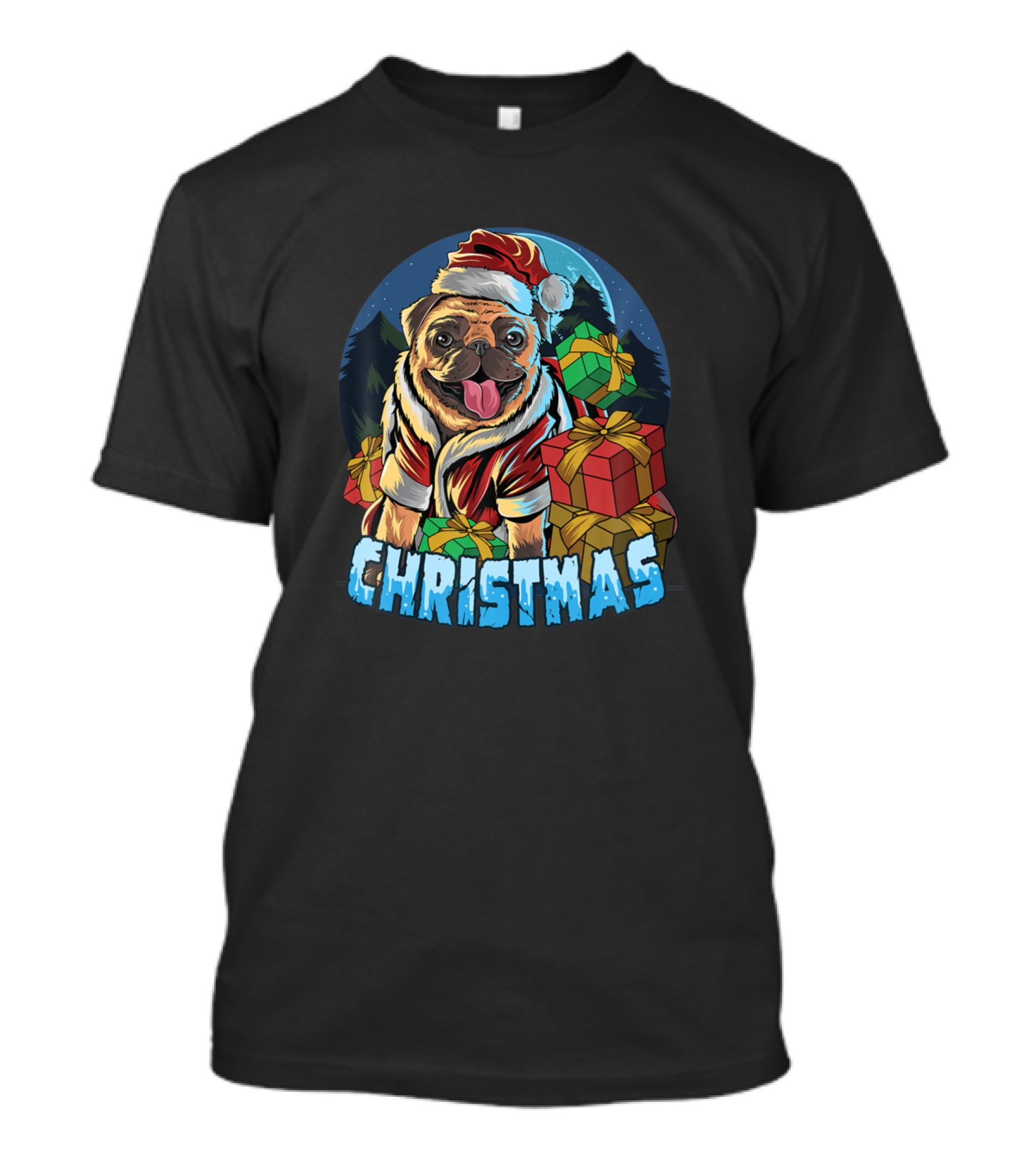 Christmas Pug Santa Hat With Presents Snow Globe Dog Owner T-Shirt