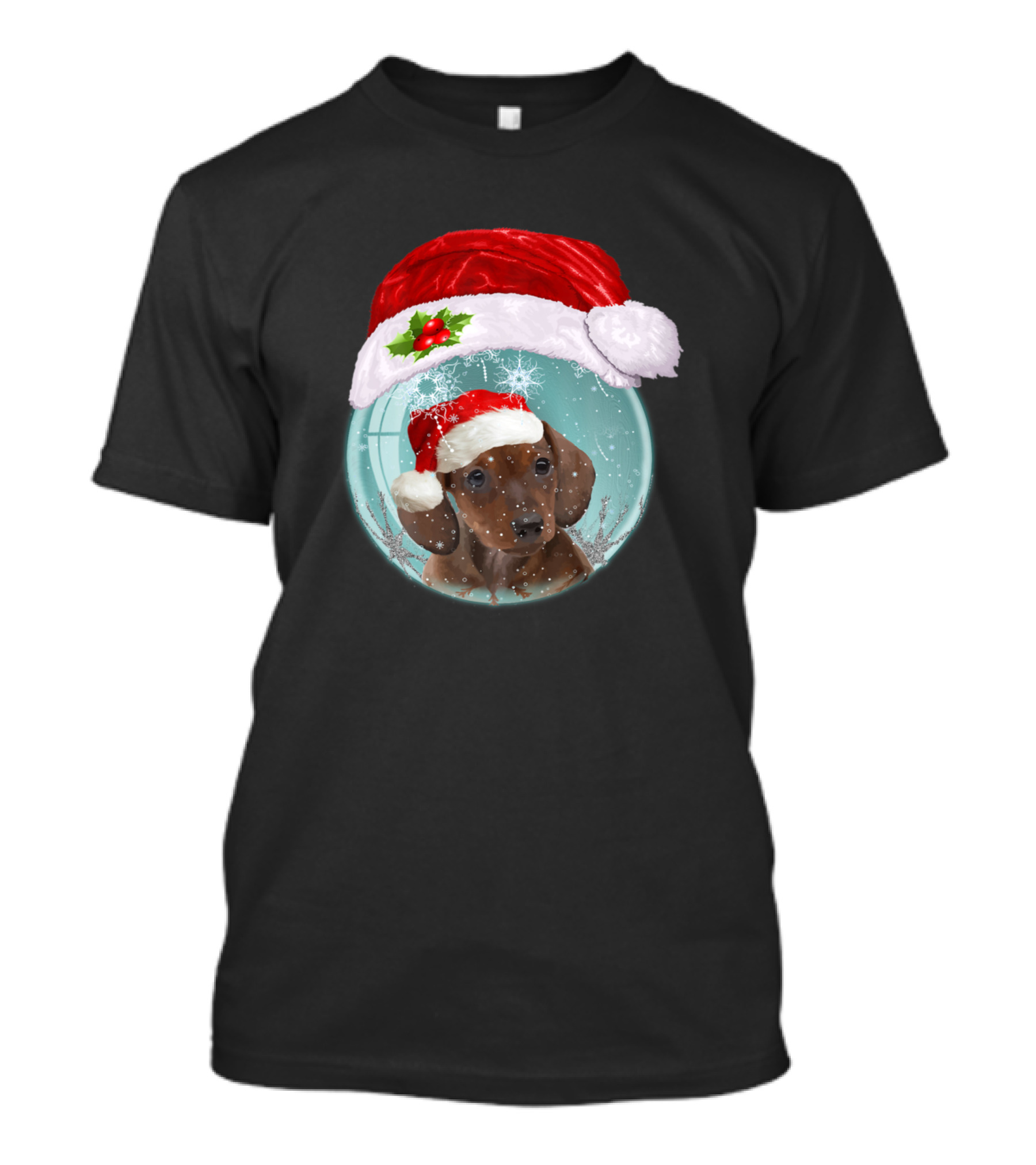 Dachshund Puppy Cute Santa Hat Snow Globe Christmas T-Shirt