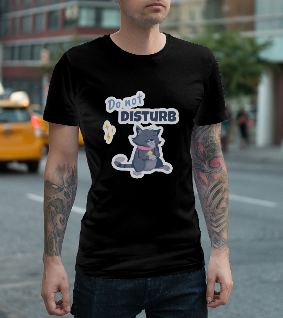 Do Not Disturb Cat with Ice Cream and Lightning Bolt T-Shirt