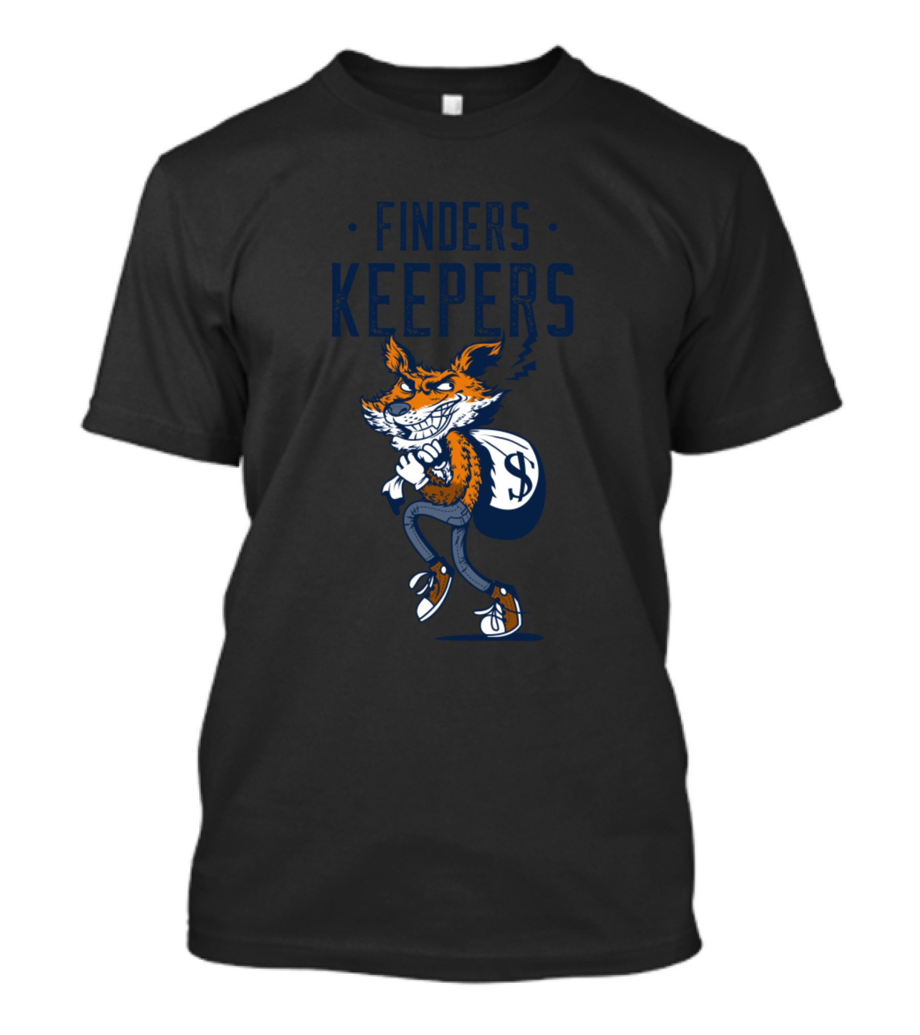 FINDERS KEEPERS Fox Cartoon With Money Bag T-Shirt