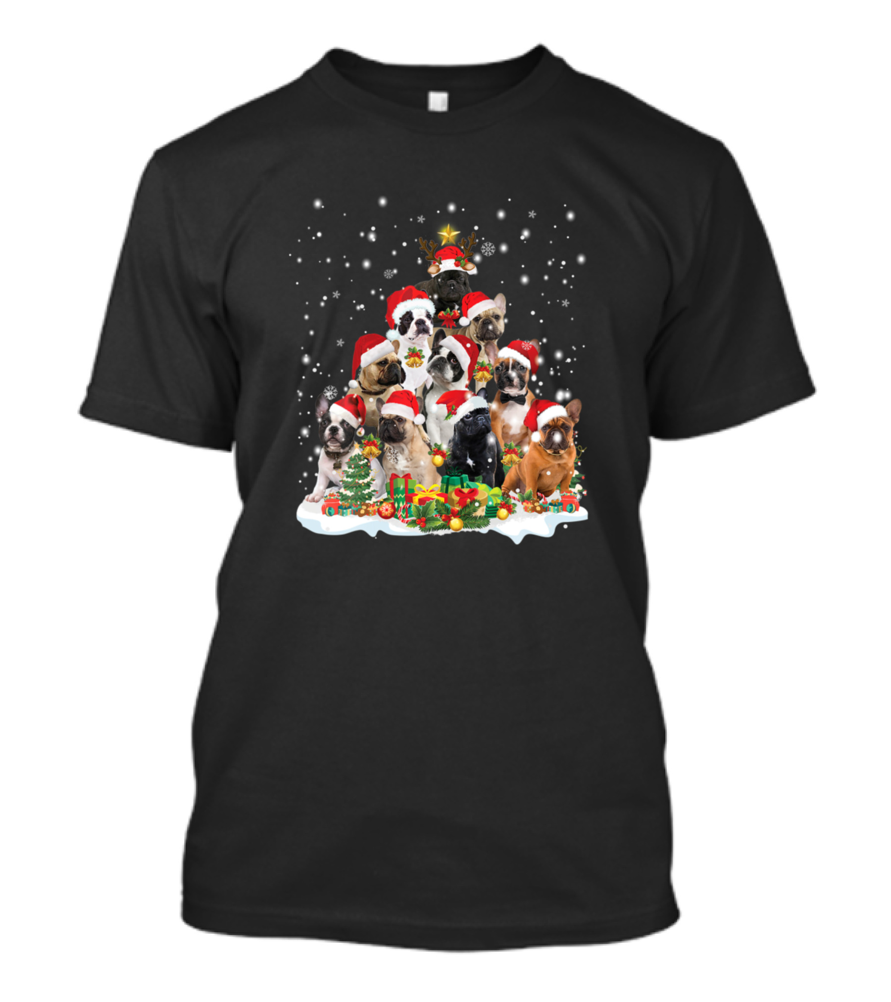 Christmas Santa Hat French Bulldog Holiday Tree T-Shirt
